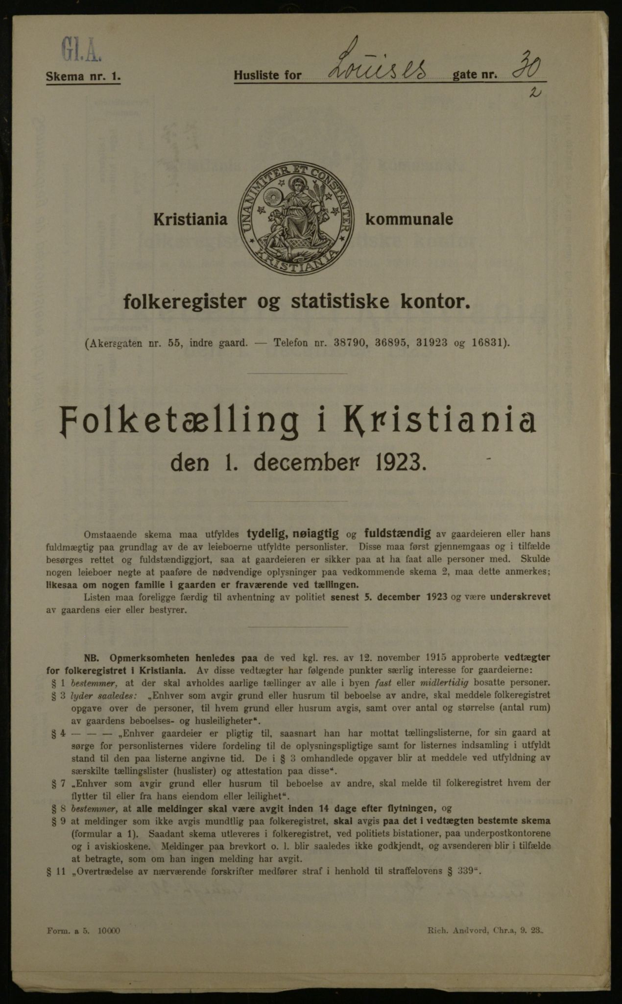 OBA, Municipal Census 1923 for Kristiania, 1923, p. 64952