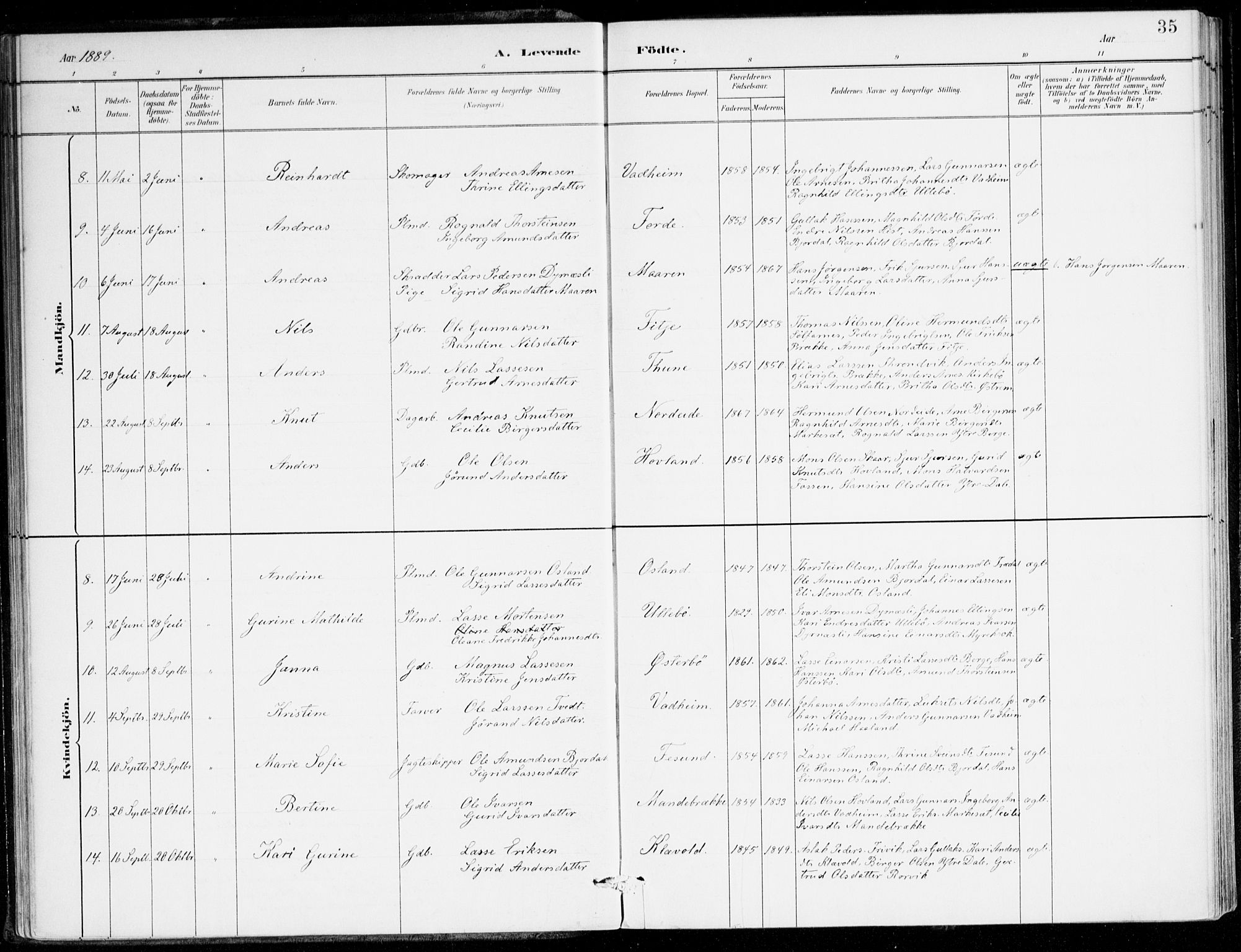 Lavik sokneprestembete, AV/SAB-A-80901: Parish register (official) no. C 1, 1882-1904, p. 35