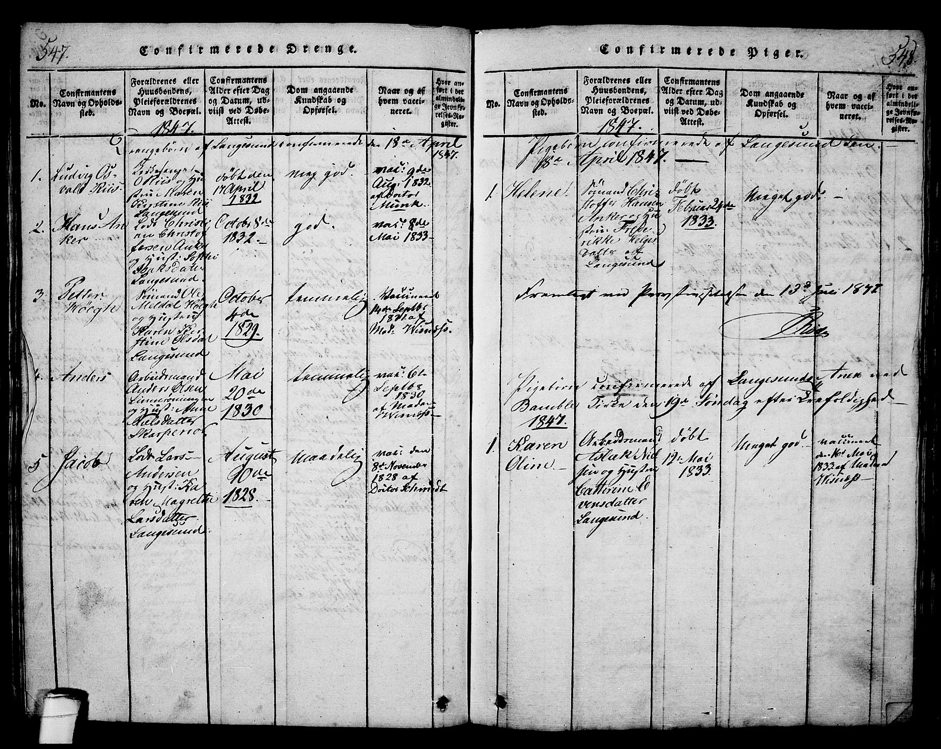 Langesund kirkebøker, SAKO/A-280/G/Ga/L0003: Parish register (copy) no. 3, 1815-1858, p. 547-548