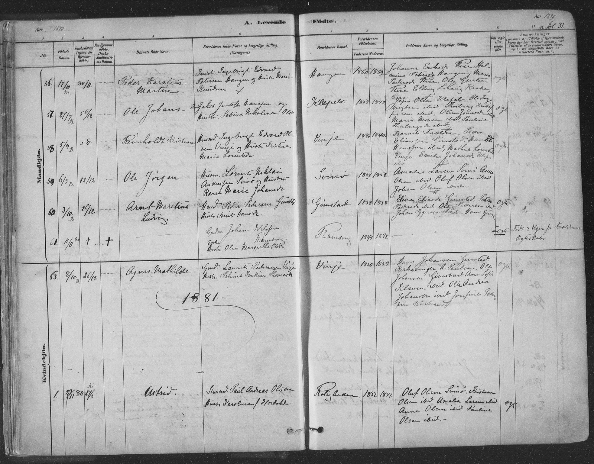 Ministerialprotokoller, klokkerbøker og fødselsregistre - Nordland, AV/SAT-A-1459/891/L1302: Parish register (official) no. 891A07, 1878-1895, p. 31