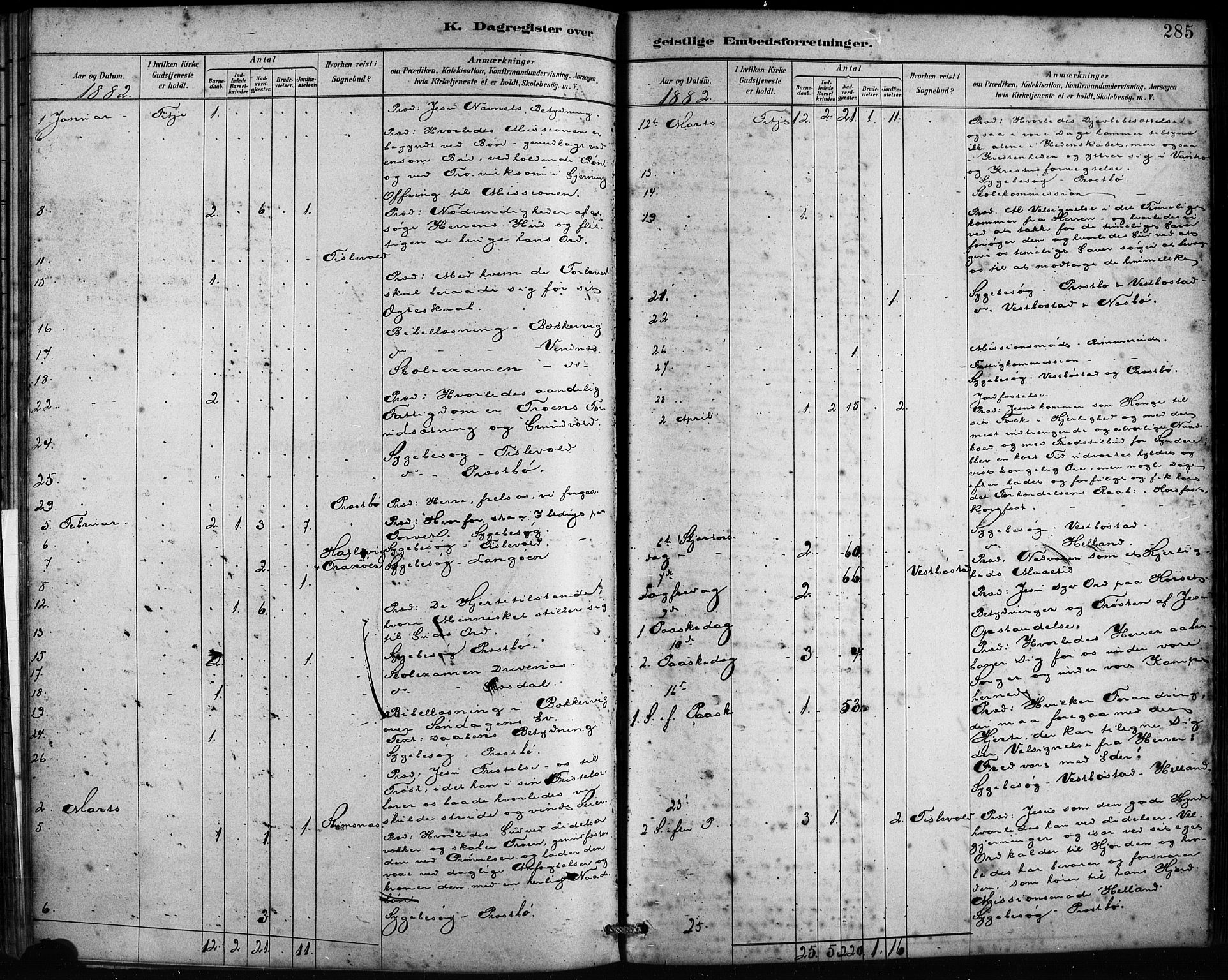 Fitjar sokneprestembete, SAB/A-99926: Parish register (official) no. A 2, 1882-1899, p. 285