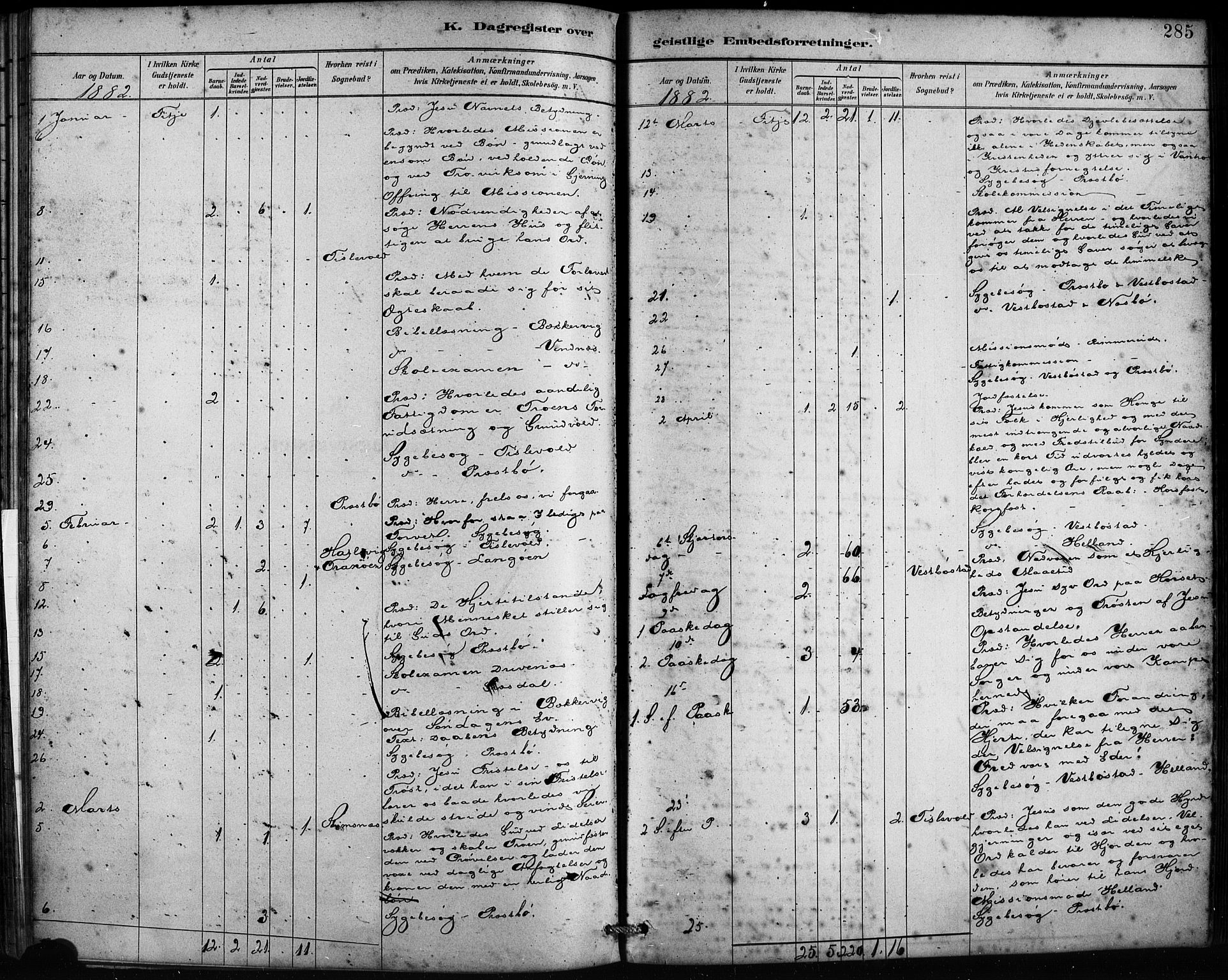 Fitjar sokneprestembete, AV/SAB-A-99926: Parish register (official) no. A 2, 1882-1899, p. 285