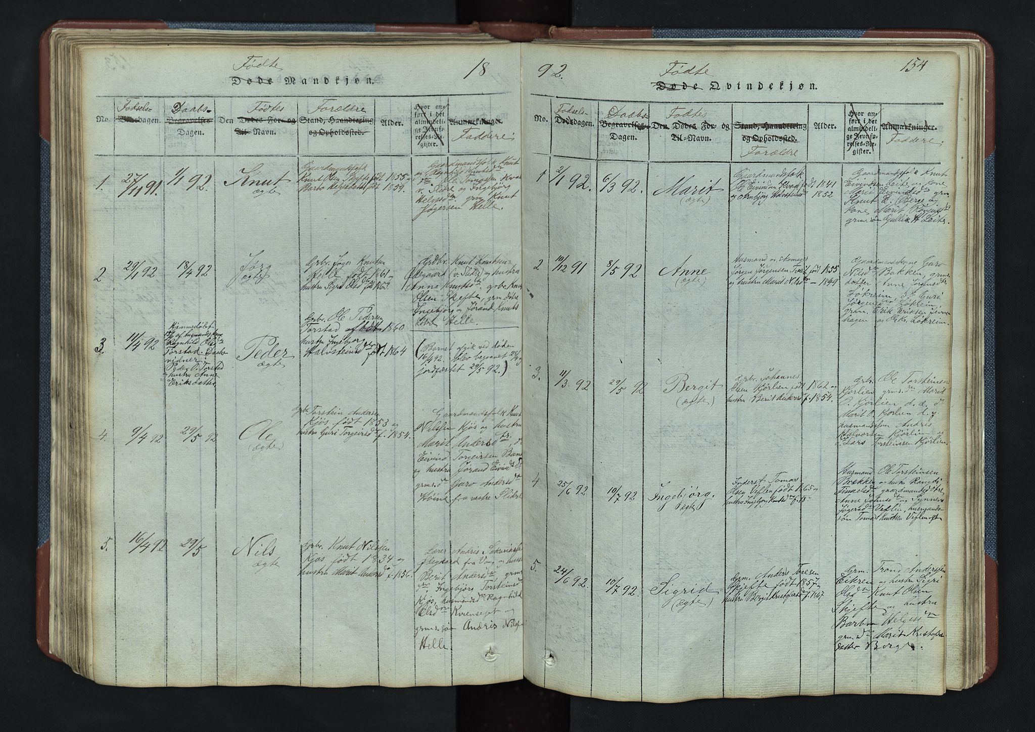 Vang prestekontor, Valdres, SAH/PREST-140/H/Hb/L0003: Parish register (copy) no. 3, 1814-1892, p. 154