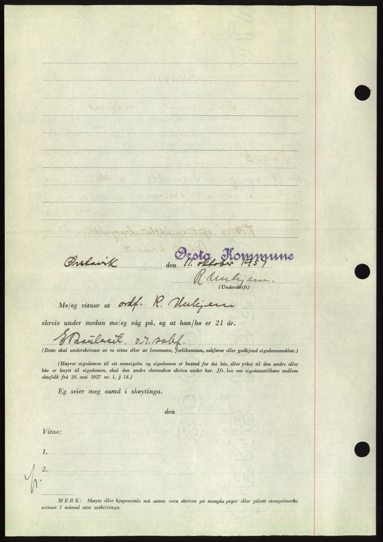 Søre Sunnmøre sorenskriveri, AV/SAT-A-4122/1/2/2C/L0108: Mortgage book no. 34A, 1957-1958, Diary no: : 2669/1957