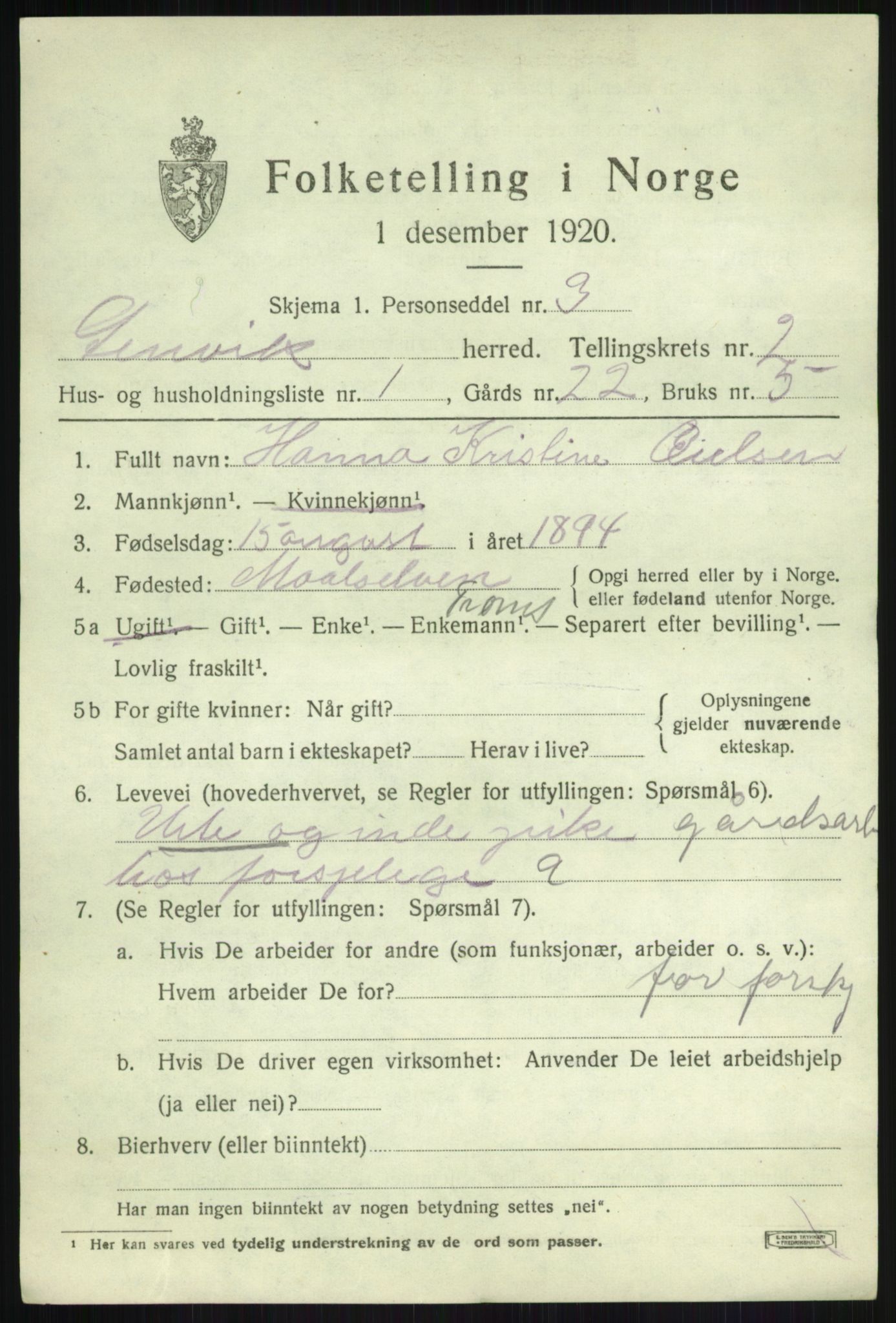 SATØ, 1920 census for Lenvik, 1920, p. 3874