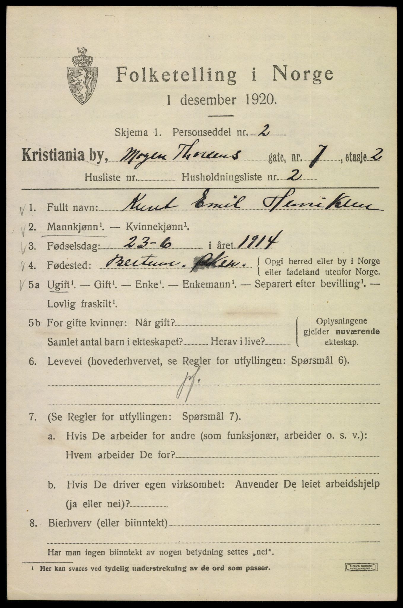 SAO, 1920 census for Kristiania, 1920, p. 396291