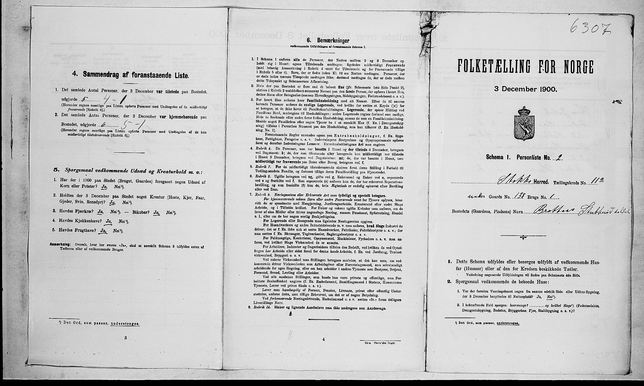 RA, 1900 census for Stokke, 1900, p. 1752