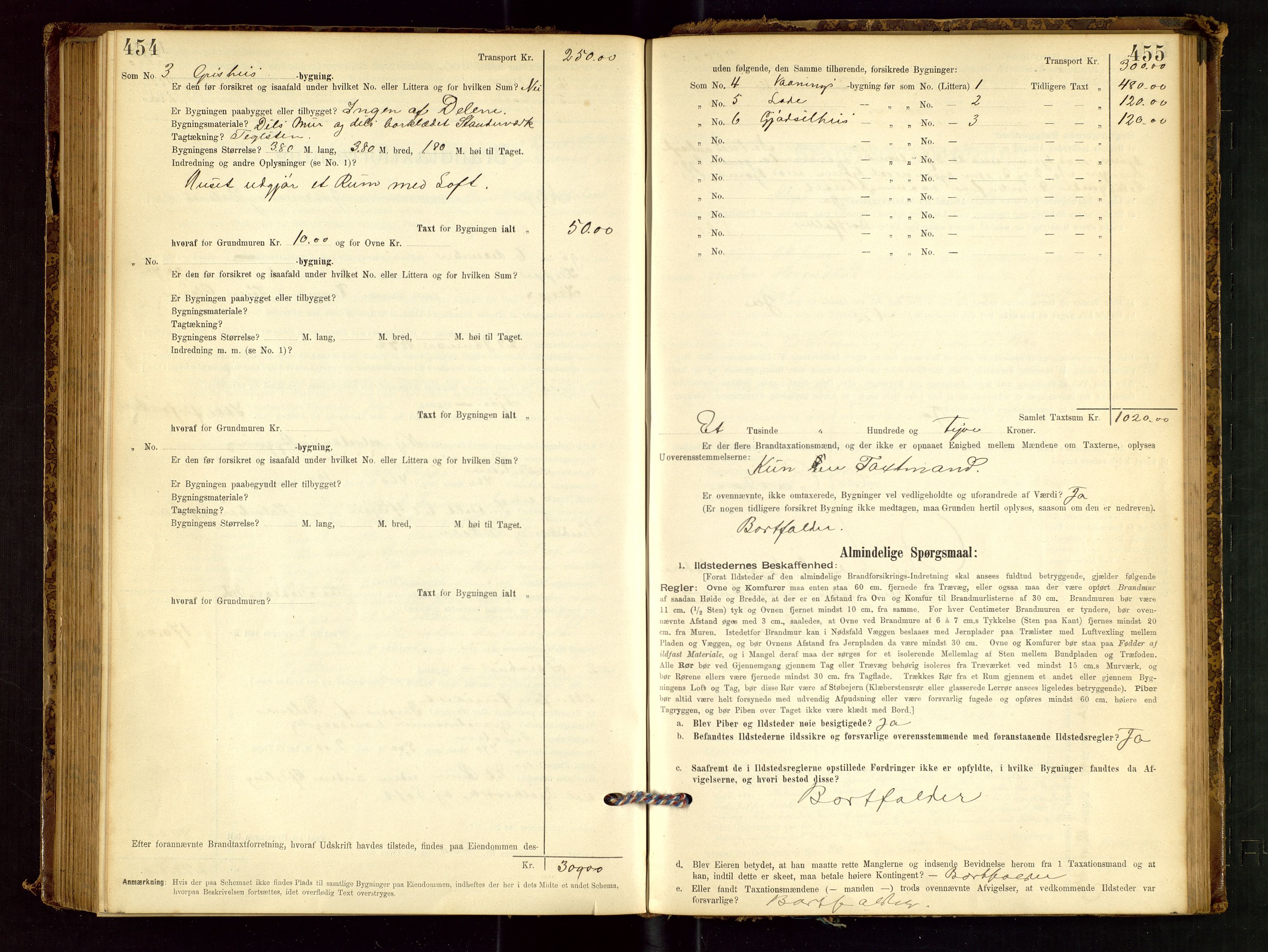 Klepp lensmannskontor, SAST/A-100163/Goc/L0001: "Brandtaxationsprotokol" m/register, 1895-1898, p. 454-455