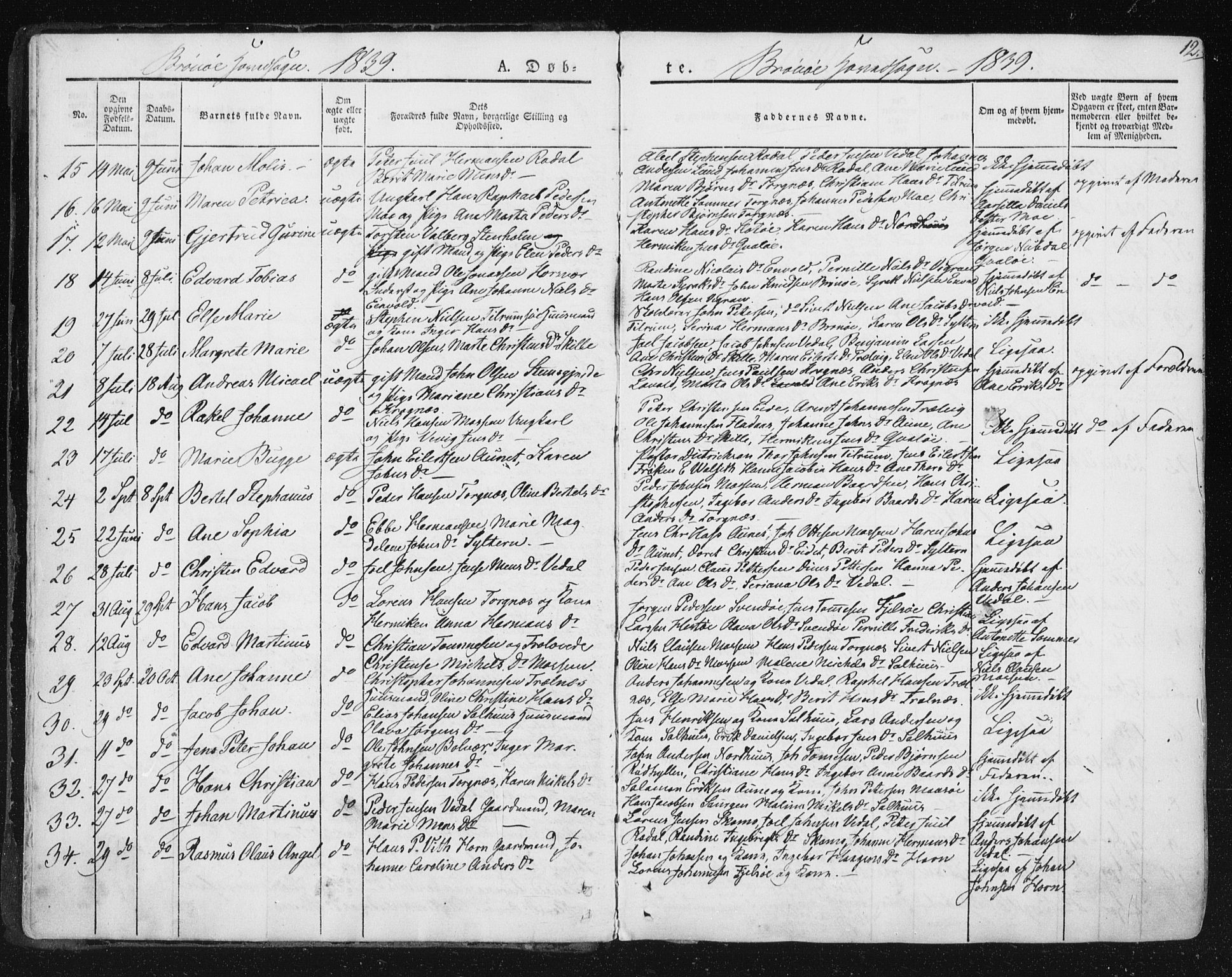 Ministerialprotokoller, klokkerbøker og fødselsregistre - Nordland, SAT/A-1459/813/L0198: Parish register (official) no. 813A08, 1834-1874, p. 12