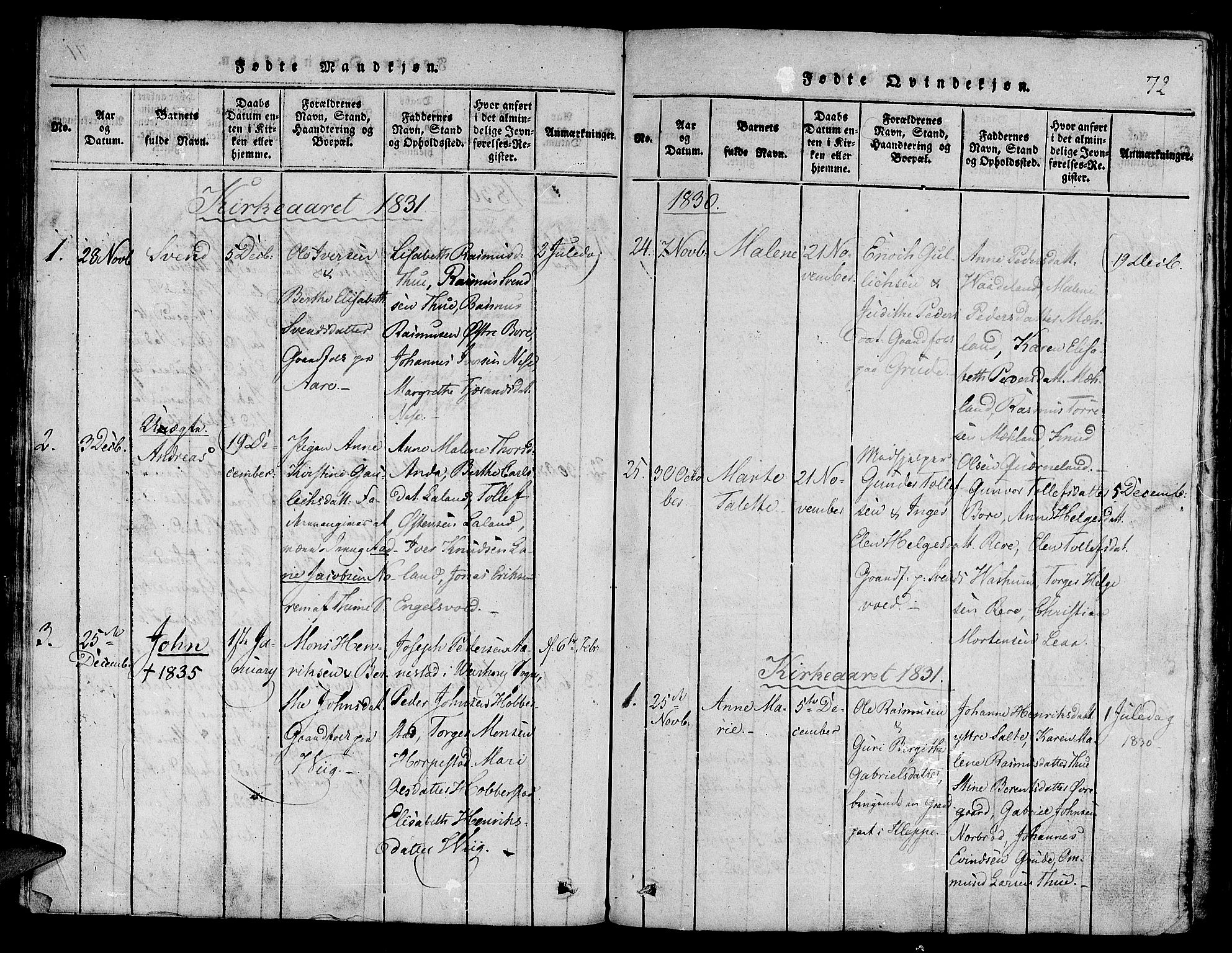 Klepp sokneprestkontor, SAST/A-101803/001/3/30BA/L0002: Parish register (official) no. A 2, 1816-1833, p. 72