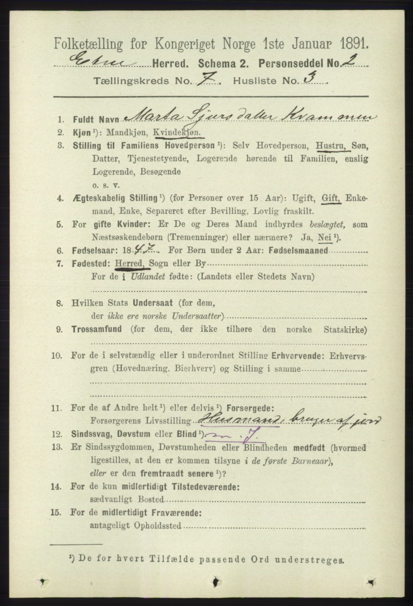 RA, 1891 census for 1211 Etne, 1891, p. 1403