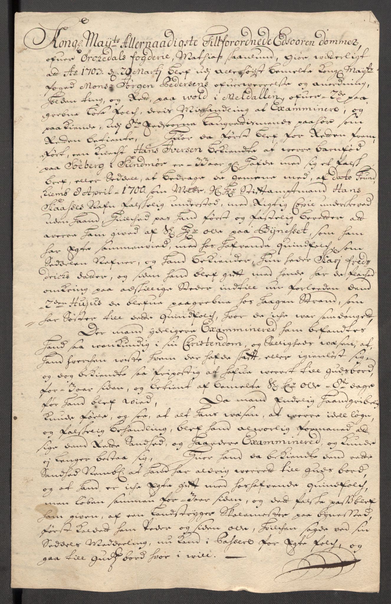 Rentekammeret inntil 1814, Reviderte regnskaper, Fogderegnskap, AV/RA-EA-4092/R60/L3953: Fogderegnskap Orkdal og Gauldal, 1703, p. 225