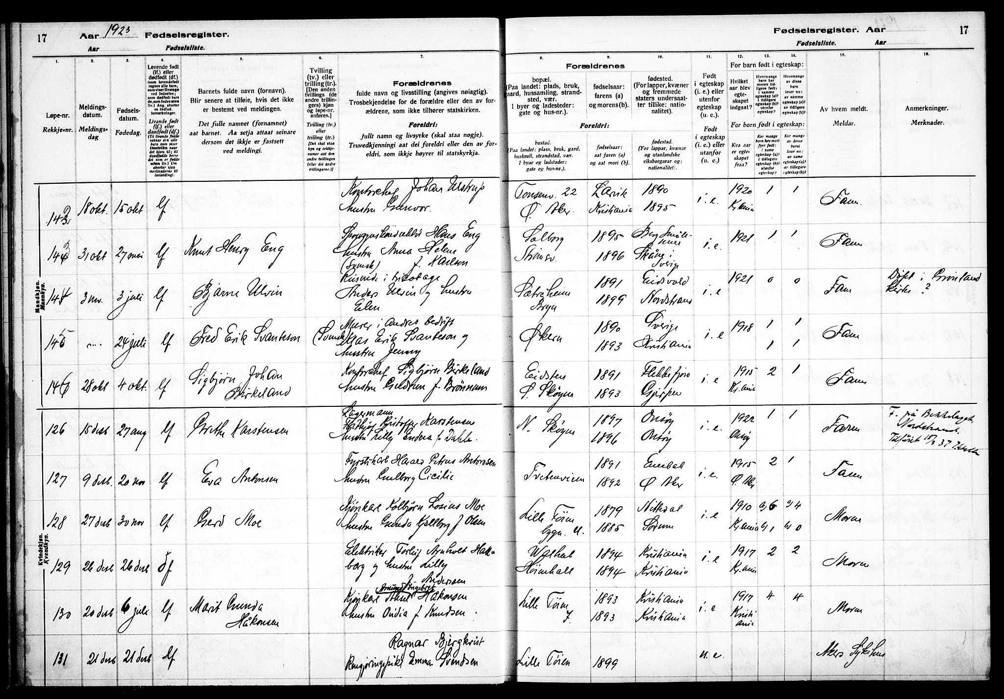 Østre Aker prestekontor Kirkebøker, AV/SAO-A-10840/J/Ja/L0002: Birth register no. I 2, 1923-1927, p. 17
