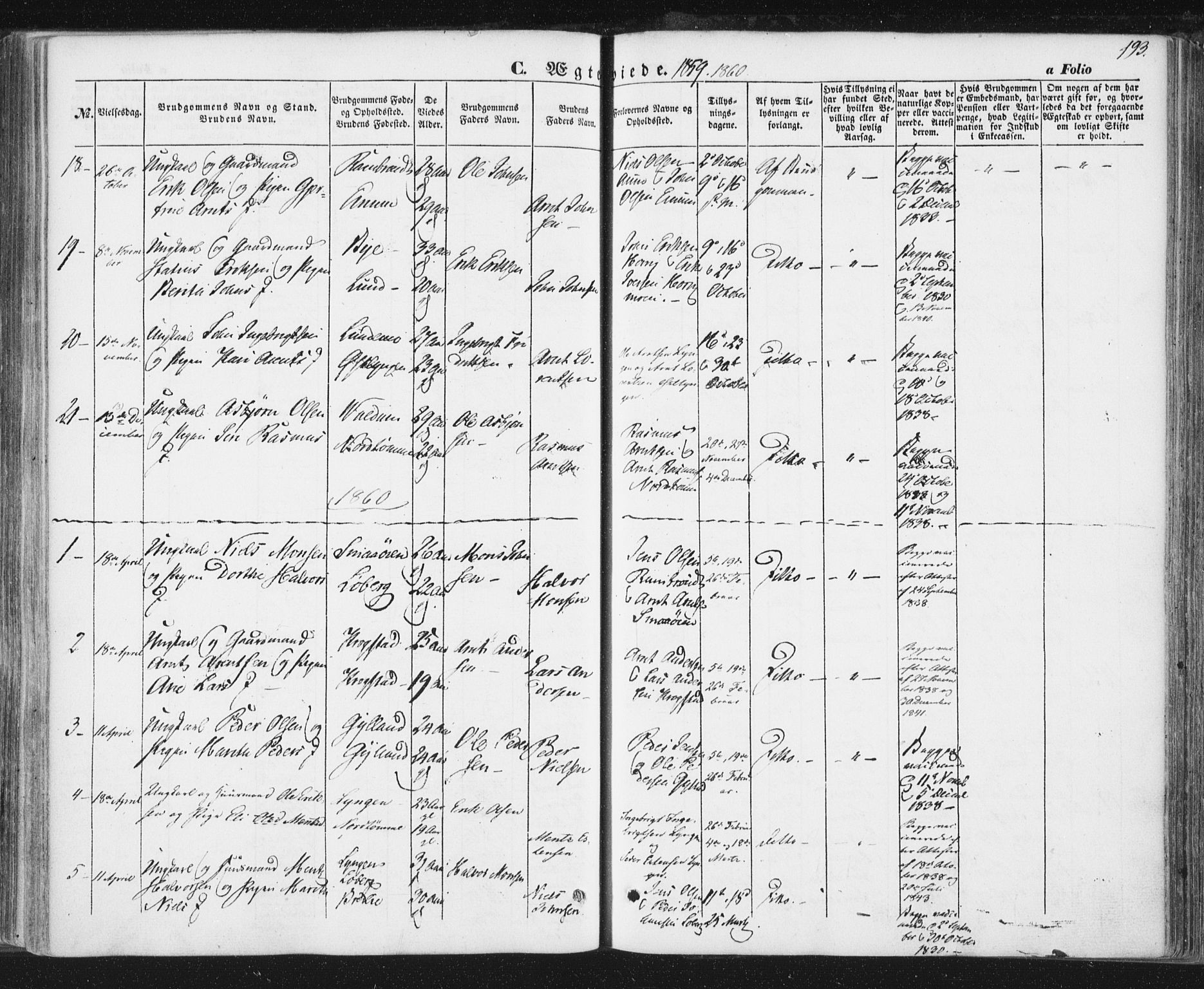 Ministerialprotokoller, klokkerbøker og fødselsregistre - Sør-Trøndelag, SAT/A-1456/692/L1103: Parish register (official) no. 692A03, 1849-1870, p. 193