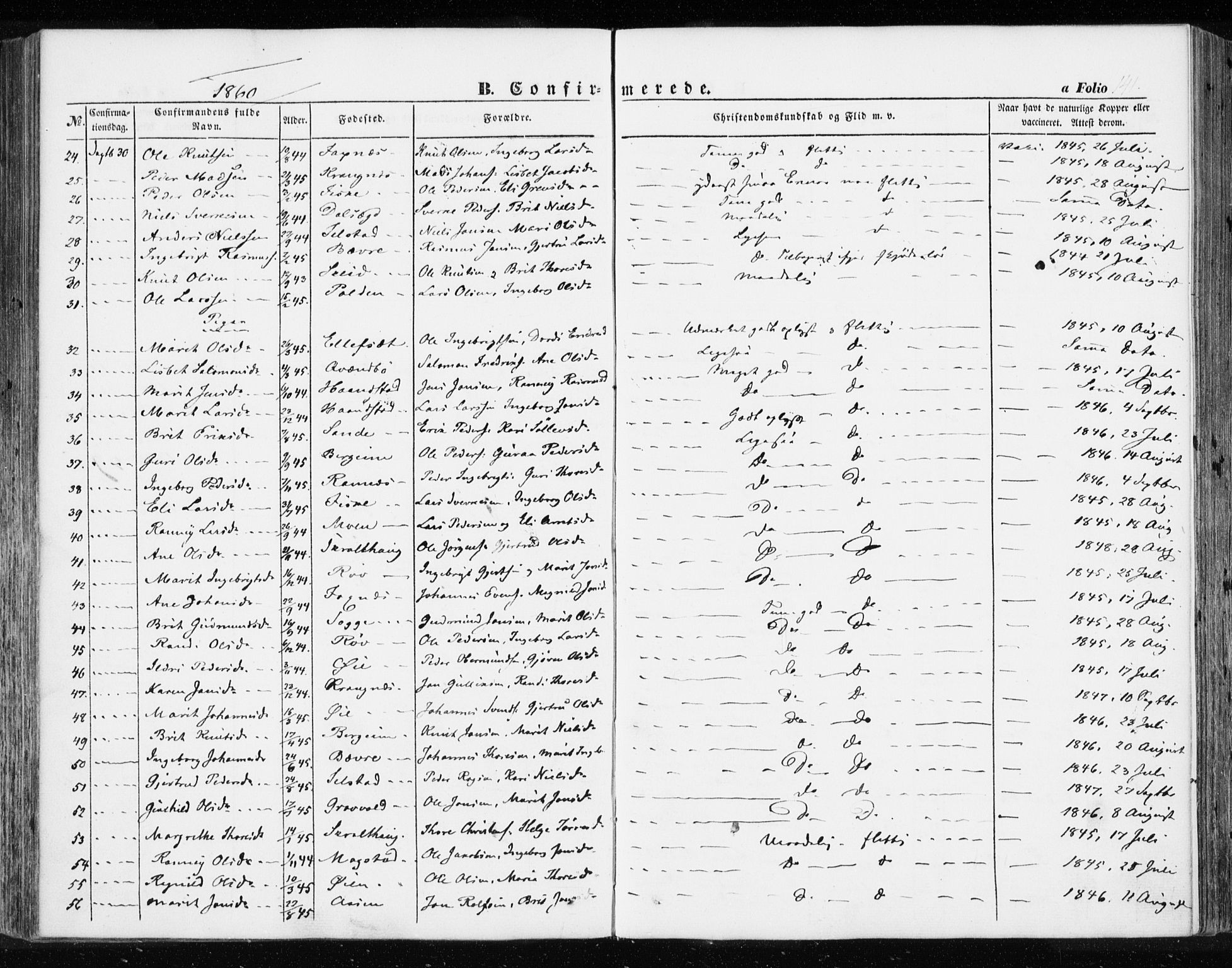 Ministerialprotokoller, klokkerbøker og fødselsregistre - Møre og Romsdal, SAT/A-1454/595/L1044: Parish register (official) no. 595A06, 1852-1863, p. 141