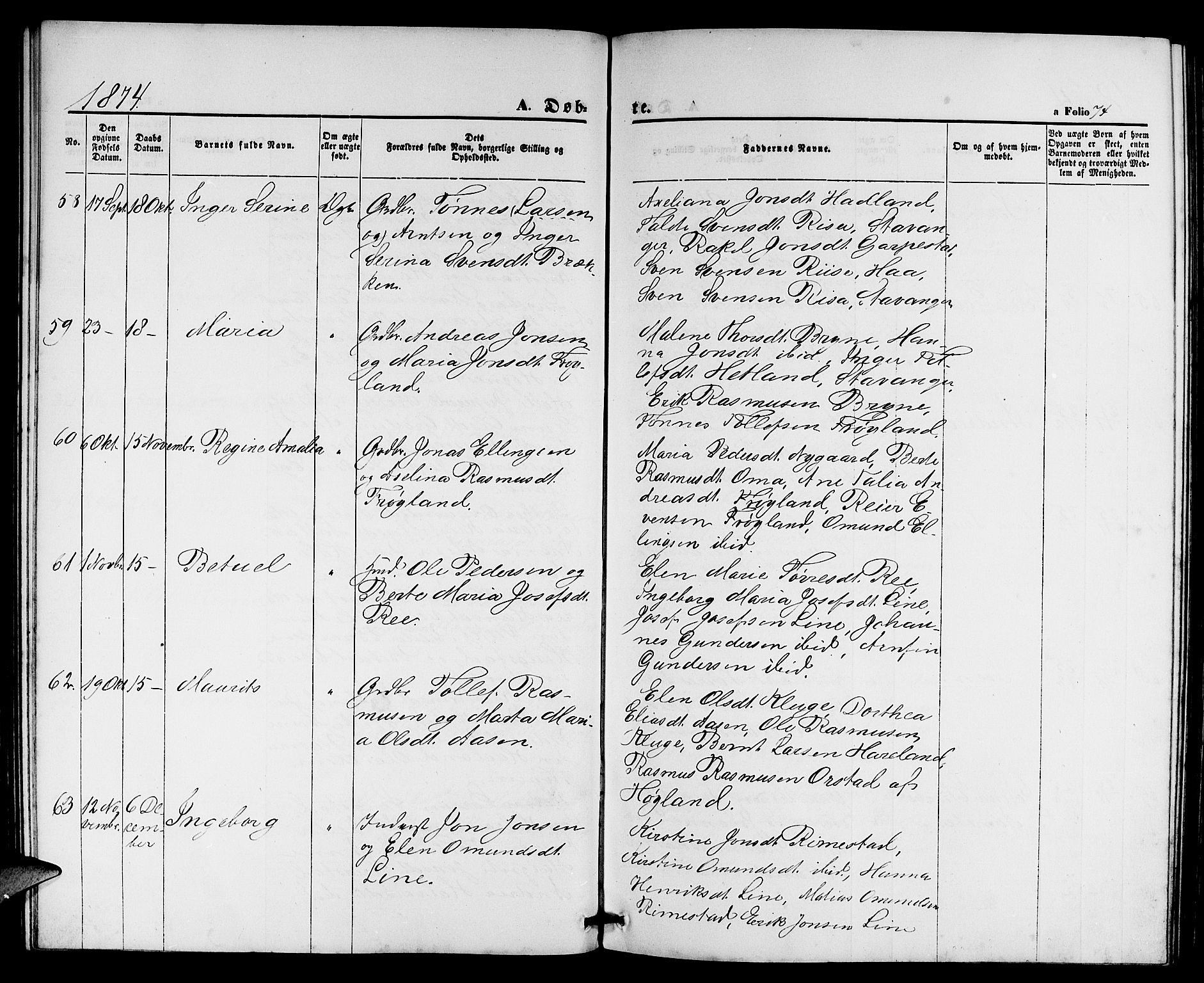 Lye sokneprestkontor, AV/SAST-A-101794/001/30BB/L0004: Parish register (copy) no. B 4, 1868-1878, p. 74