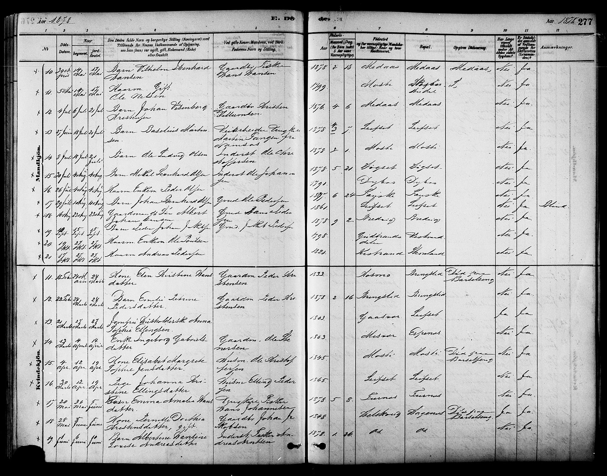 Ministerialprotokoller, klokkerbøker og fødselsregistre - Nordland, SAT/A-1459/852/L0740: Parish register (official) no. 852A10, 1878-1894, p. 277