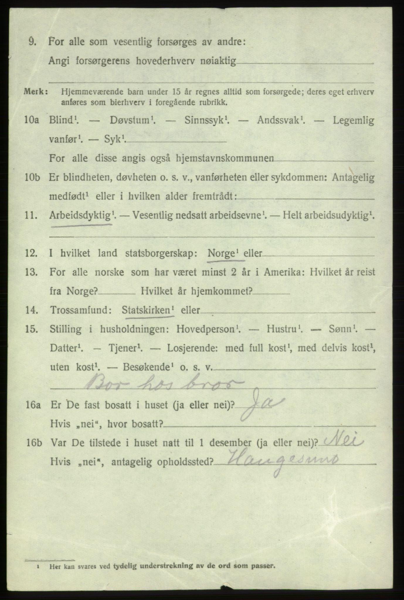 SAB, 1920 census for Bremnes, 1920, p. 7579