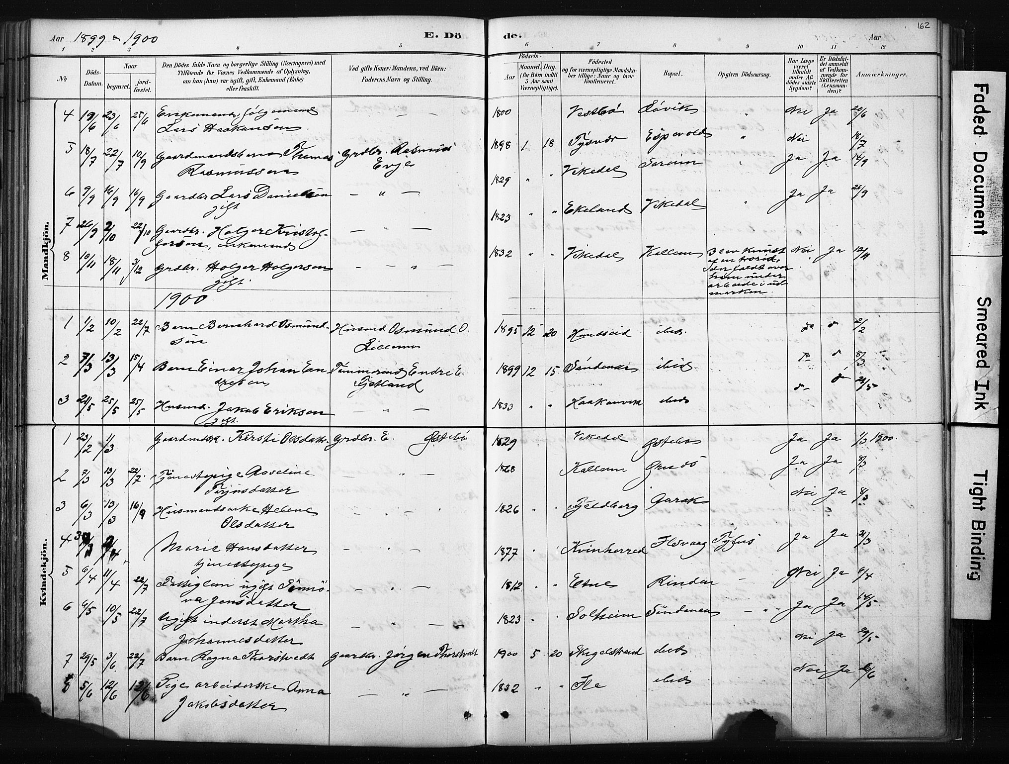 Vikedal sokneprestkontor, AV/SAST-A-101840/01/IV: Parish register (official) no. A 10, 1884-1907, p. 162