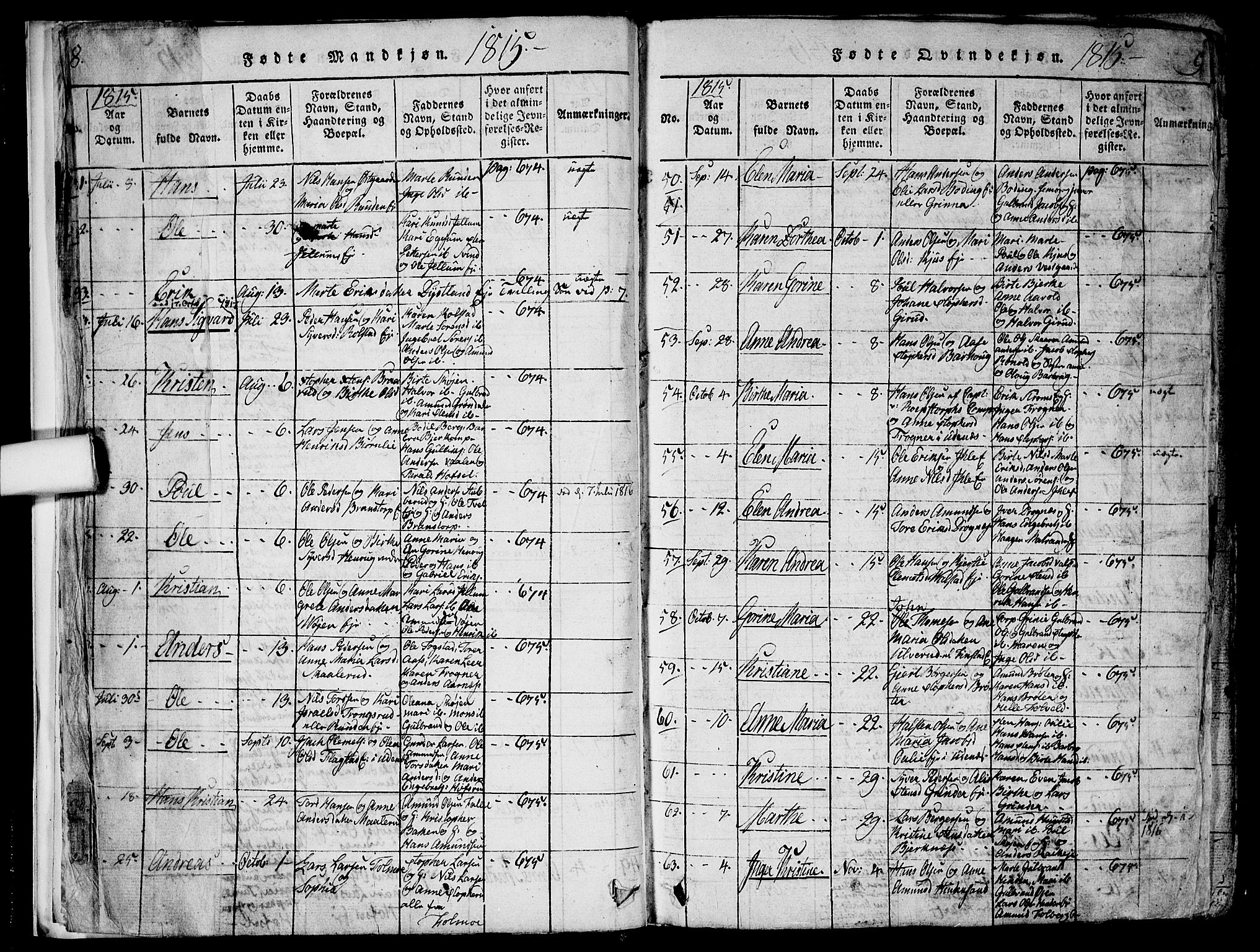 Nes prestekontor Kirkebøker, AV/SAO-A-10410/F/Fa/L0005: Parish register (official) no. I 5, 1815-1835, p. 8-9
