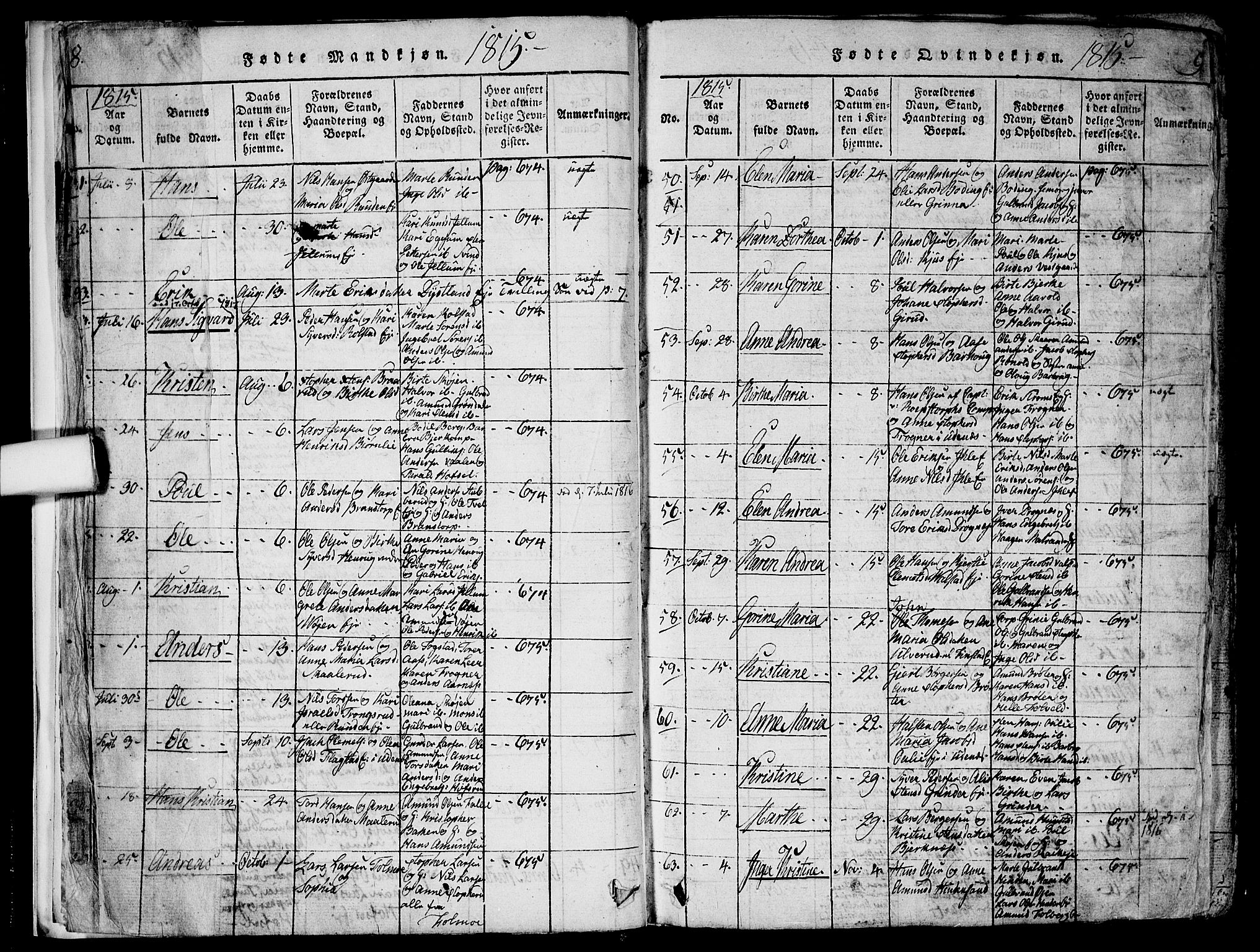 Nes prestekontor Kirkebøker, SAO/A-10410/F/Fa/L0005: Parish register (official) no. I 5, 1815-1835, p. 8-9