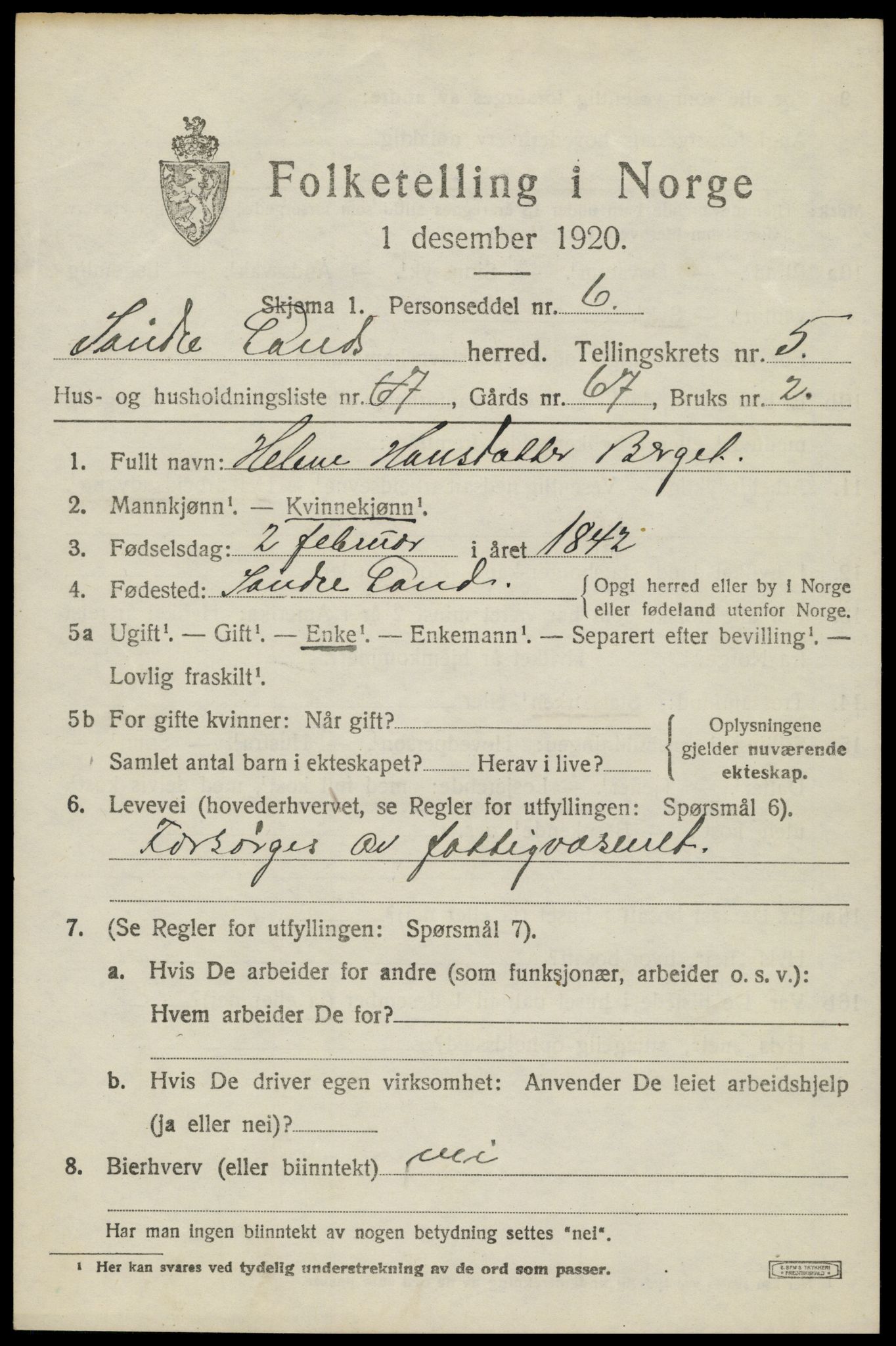 SAH, 1920 census for Søndre Land, 1920, p. 5007