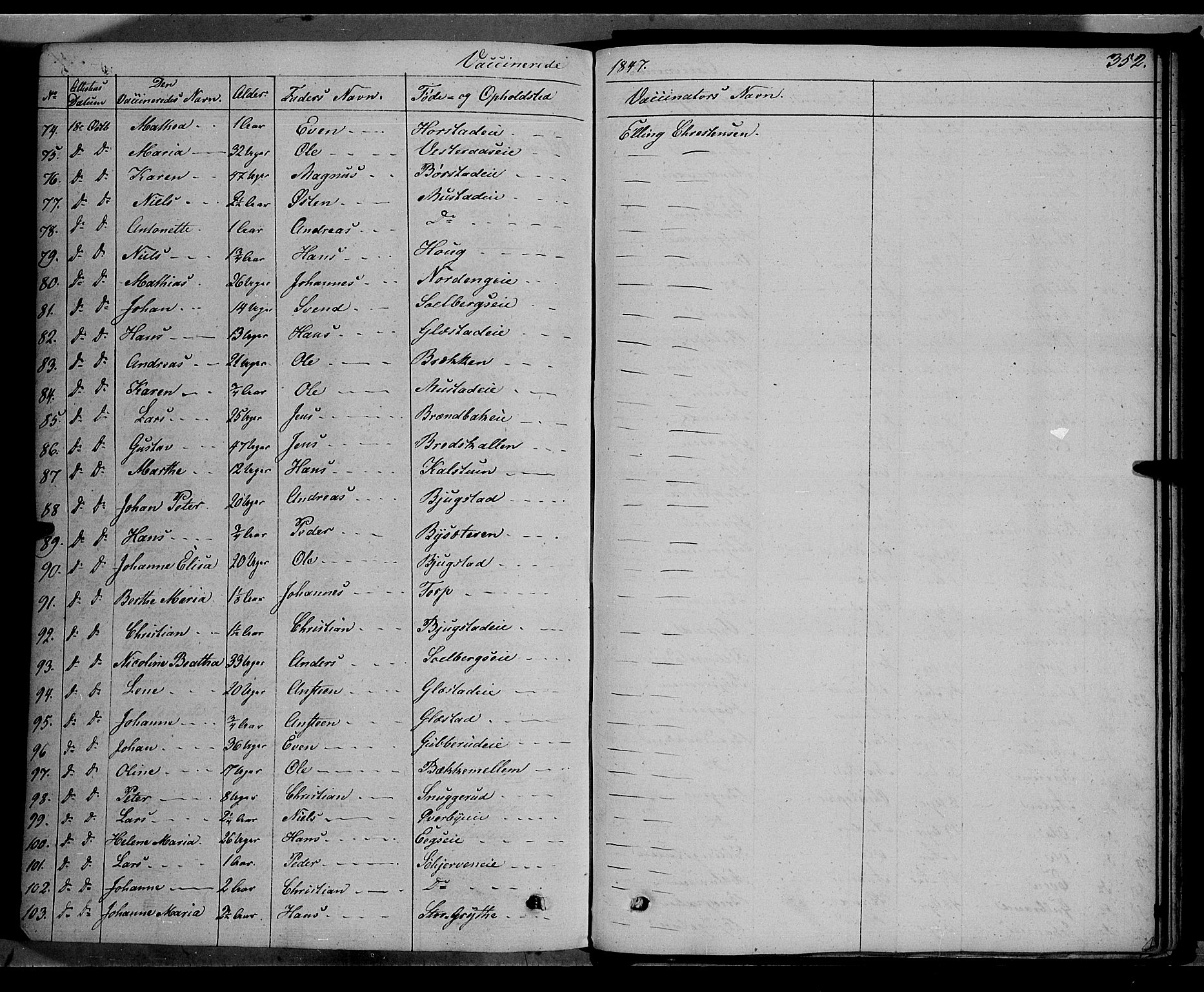 Vardal prestekontor, SAH/PREST-100/H/Ha/Haa/L0005: Parish register (official) no. 5, 1831-1853, p. 352