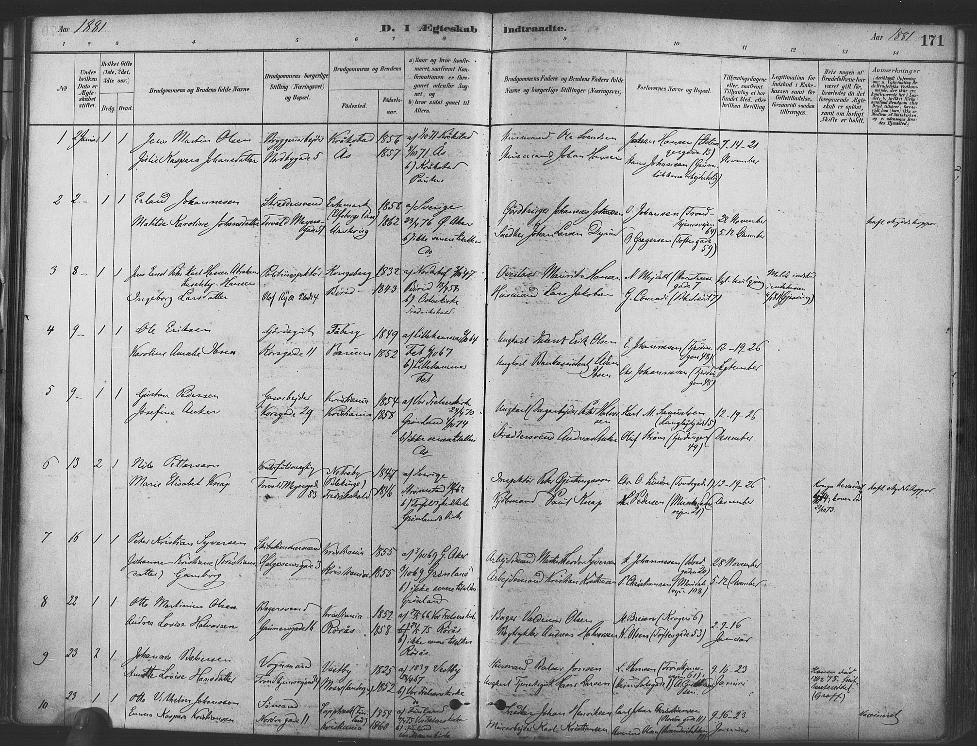 Paulus prestekontor Kirkebøker, AV/SAO-A-10871/F/Fa/L0004: Parish register (official) no. 4, 1879-1891, p. 171