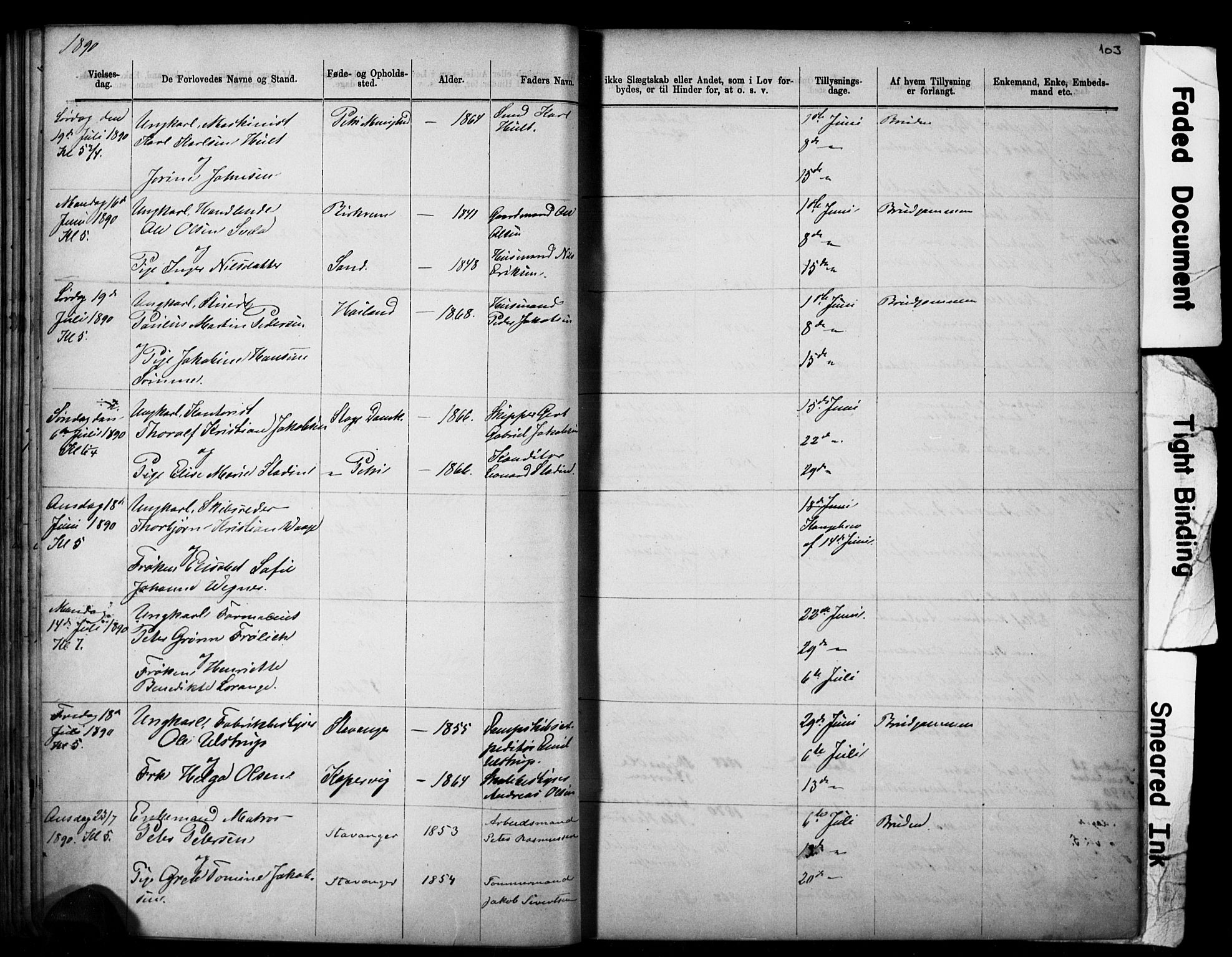 Domkirken sokneprestkontor, SAST/A-101812/001/30/30BB/L0014: Parish register (copy) no. B 14, 1875-1902, p. 103