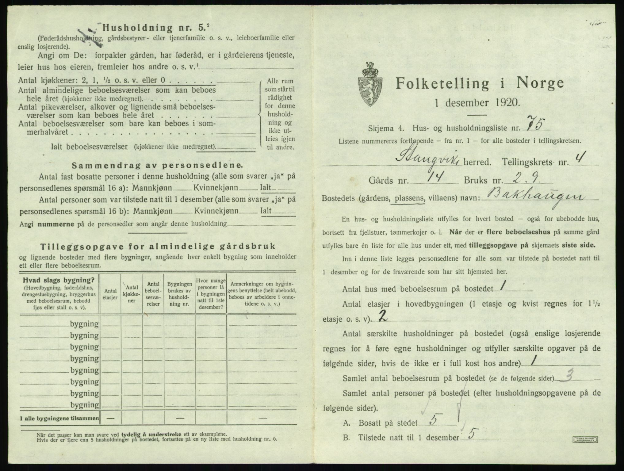 SAT, 1920 census for Stangvik, 1920, p. 452