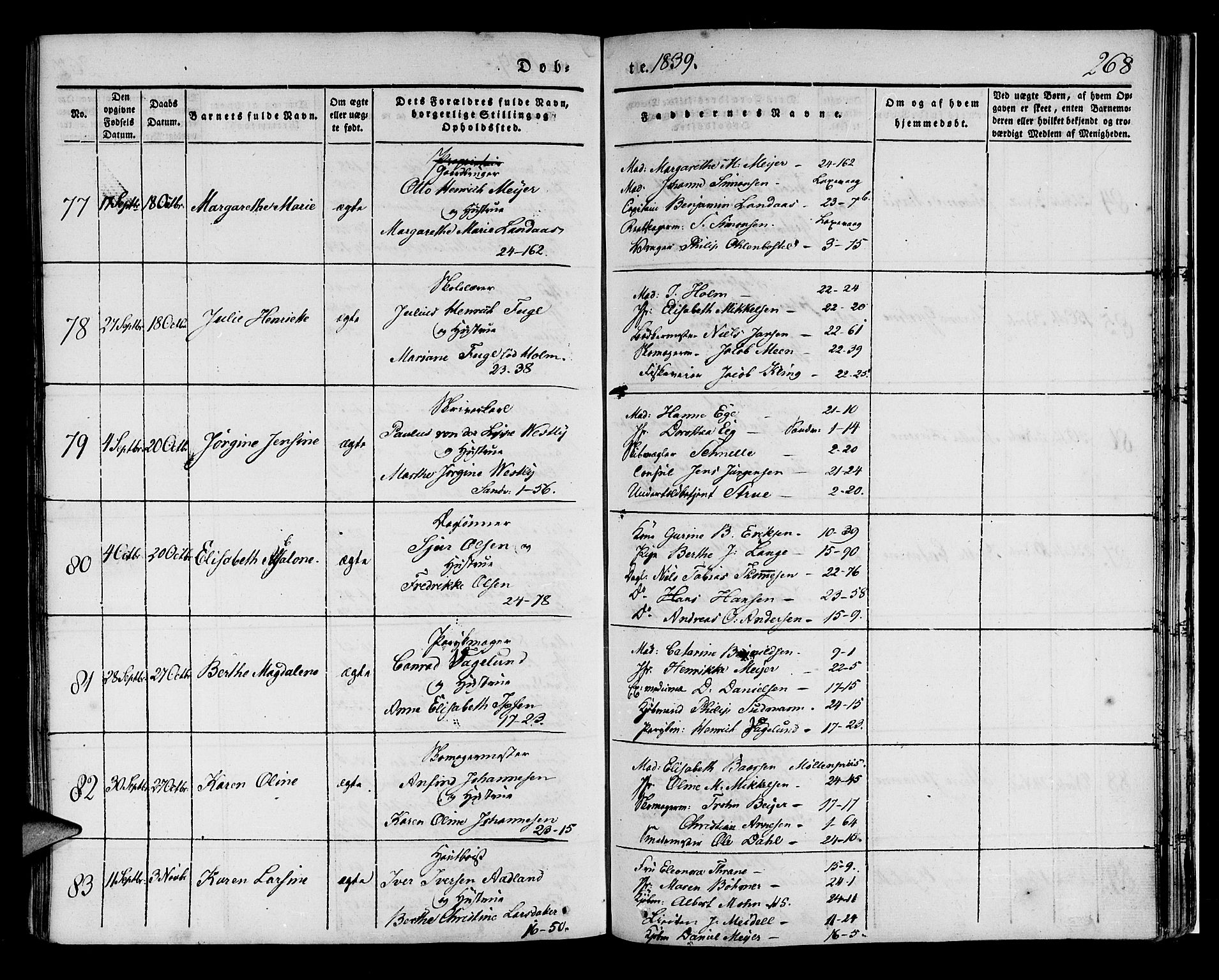 Korskirken sokneprestembete, SAB/A-76101/H/Haa/L0015: Parish register (official) no. B 1, 1833-1841, p. 268