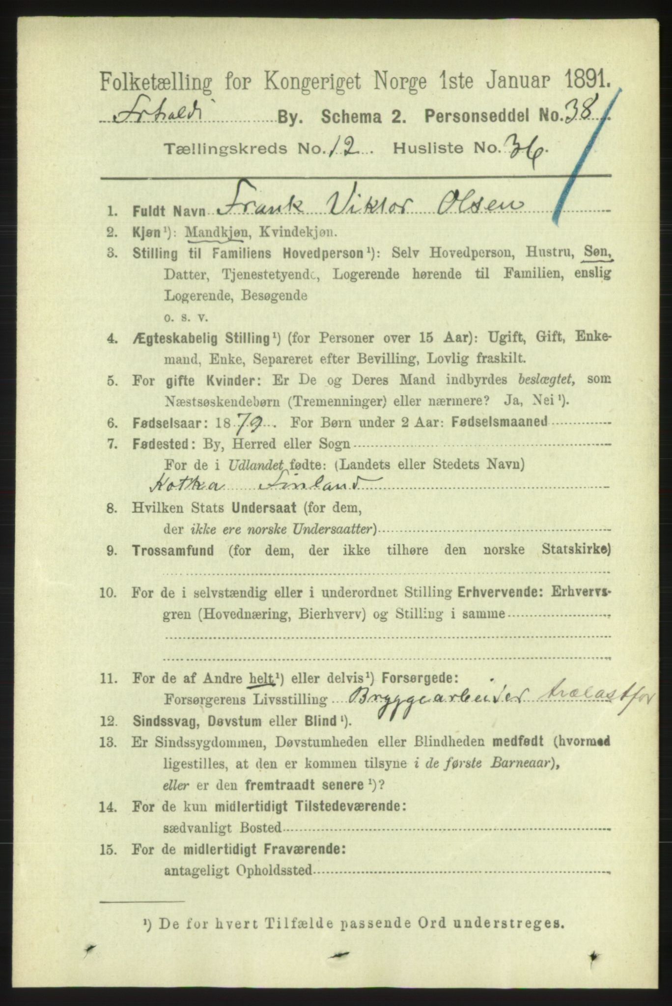 RA, 1891 census for 0101 Fredrikshald, 1891, p. 8778