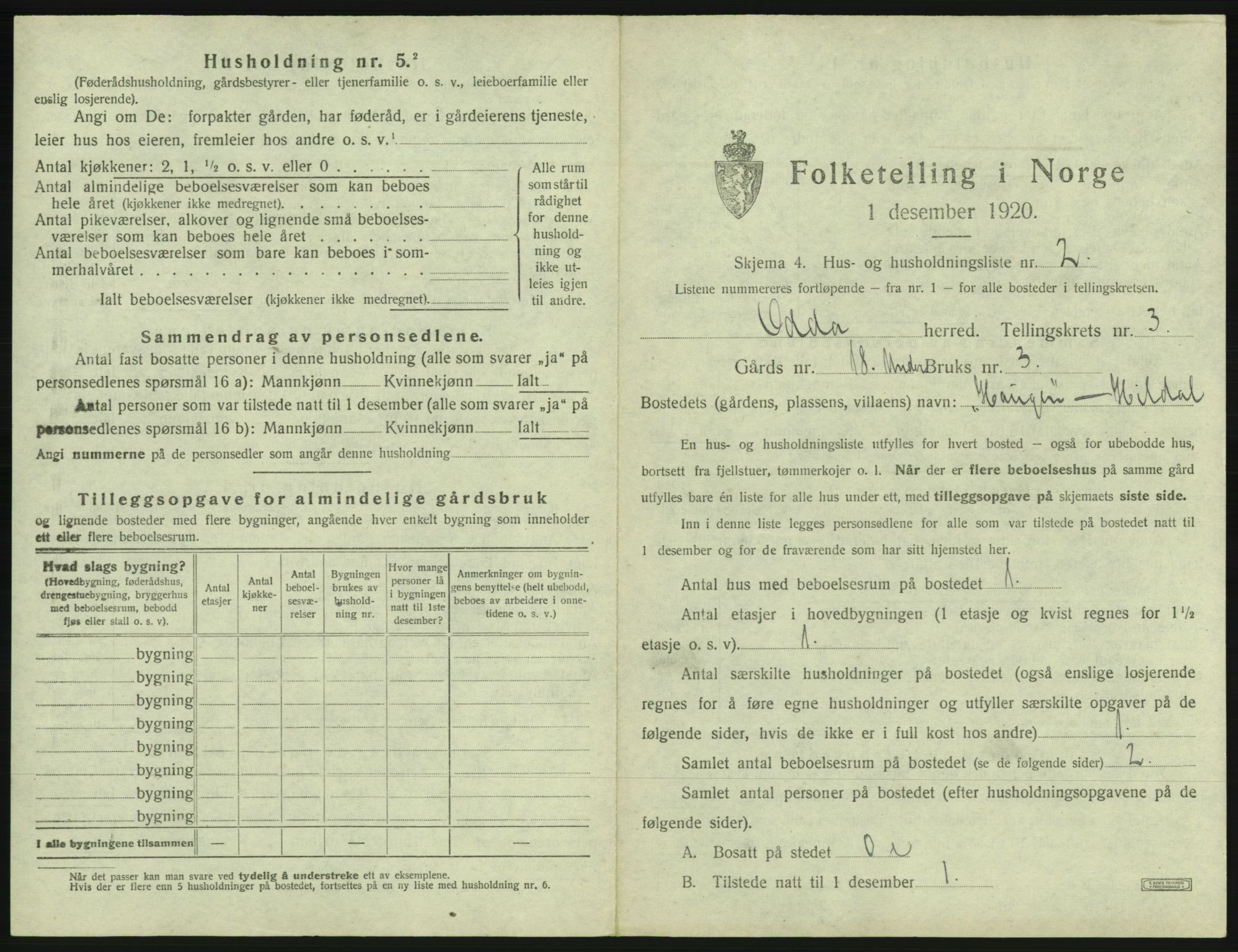 SAB, 1920 census for Odda, 1920, p. 221