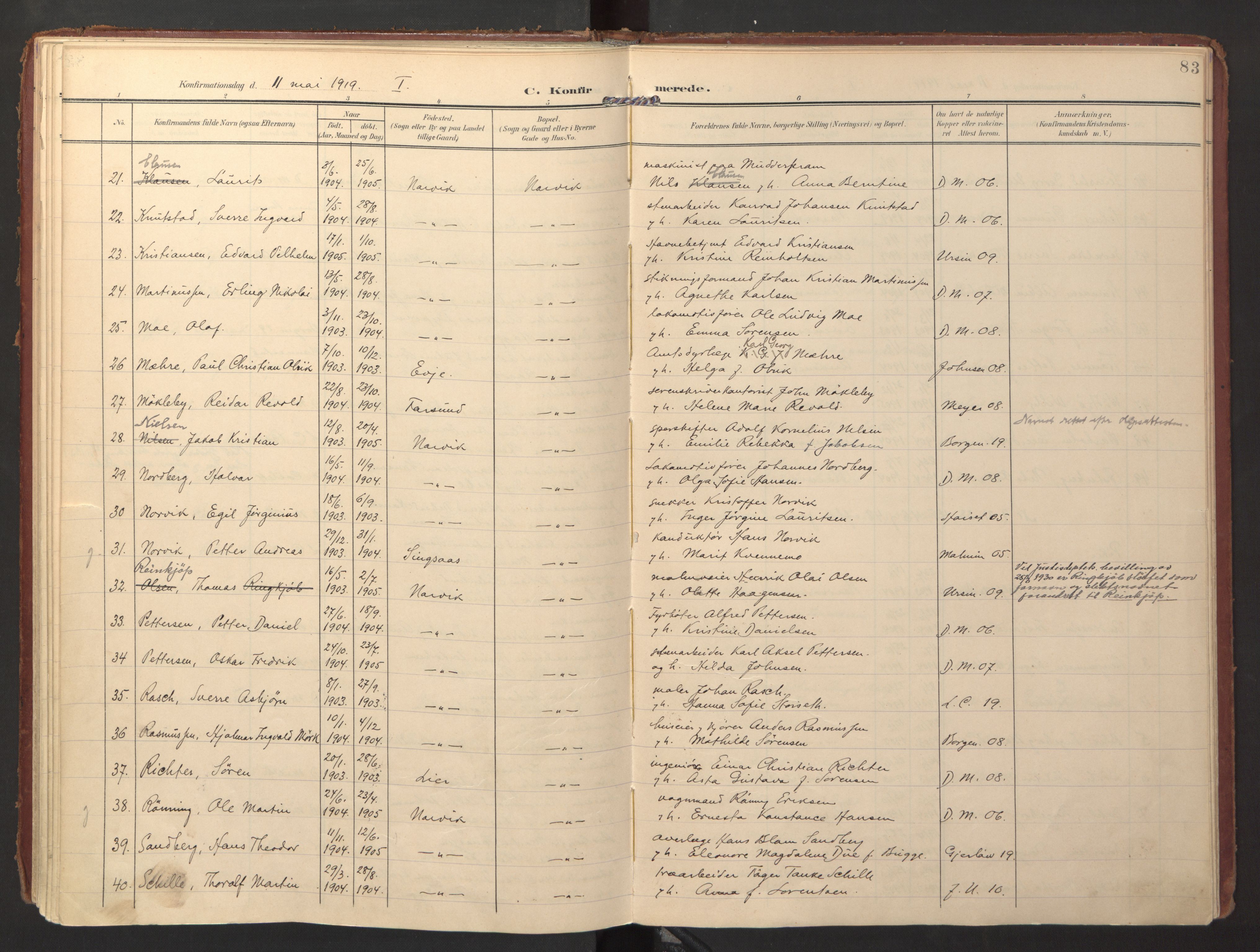 Ministerialprotokoller, klokkerbøker og fødselsregistre - Nordland, SAT/A-1459/871/L0998: Parish register (official) no. 871A14, 1902-1921, p. 83