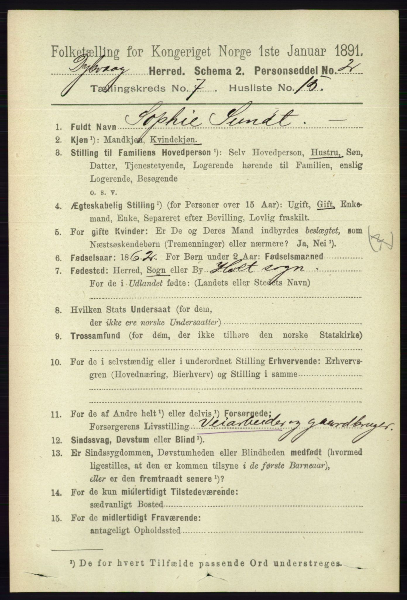 RA, 1891 census for 0915 Dypvåg, 1891, p. 2477