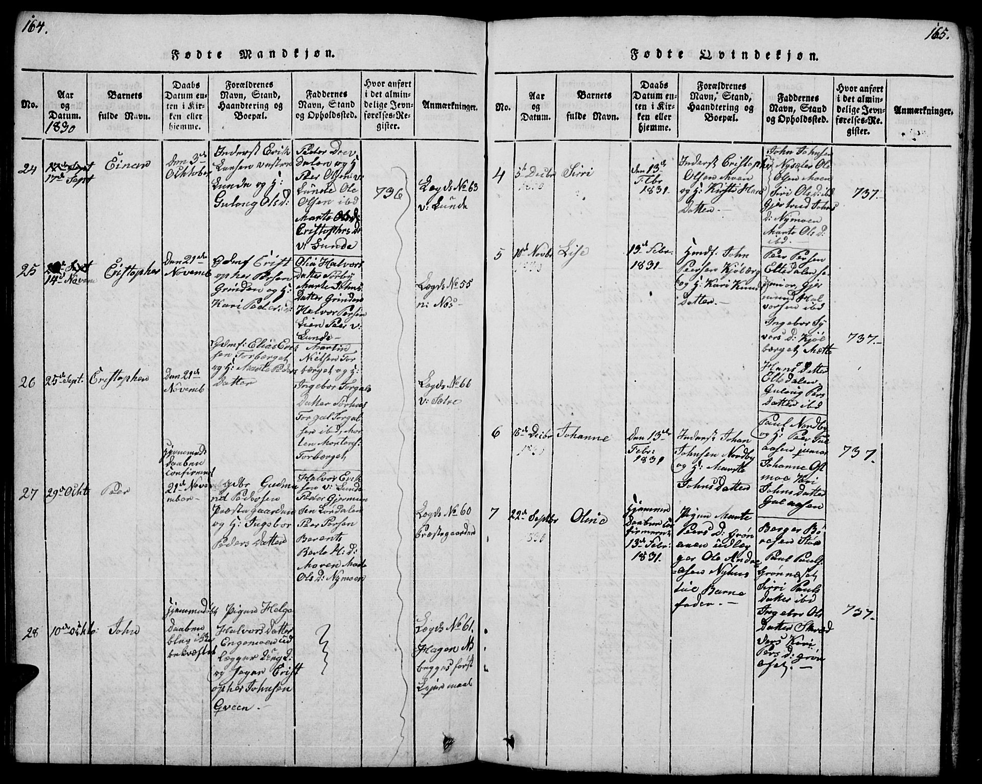 Trysil prestekontor, AV/SAH-PREST-046/H/Ha/Hab/L0004: Parish register (copy) no. 4, 1814-1841, p. 164-165