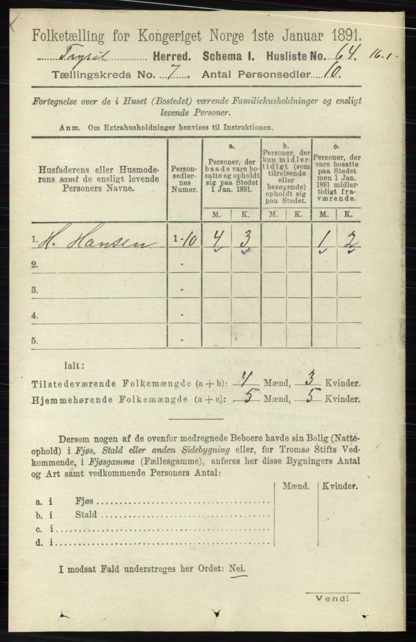 RA, 1891 census for 0428 Trysil, 1891, p. 3135