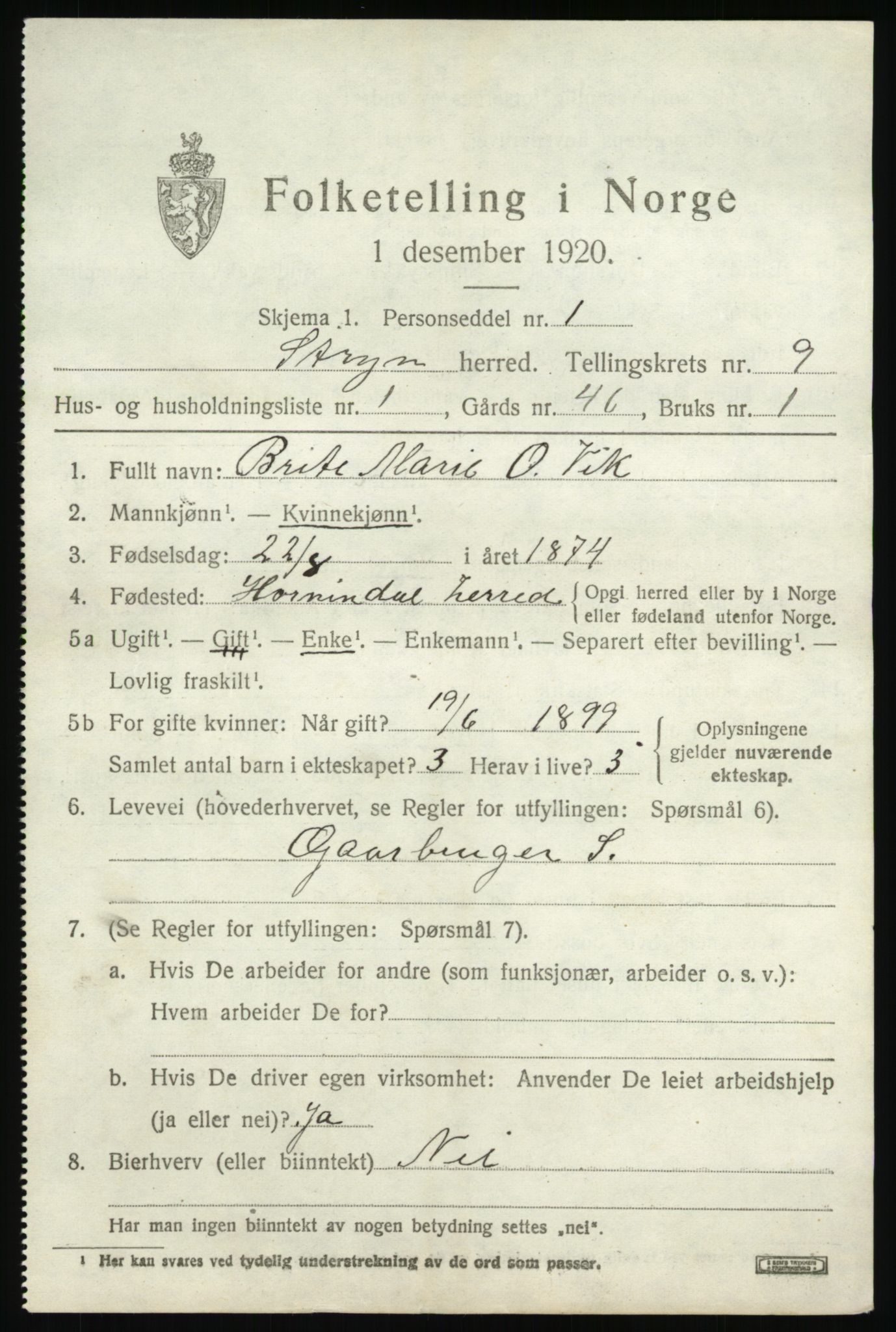 SAB, 1920 census for Stryn, 1920, p. 4166