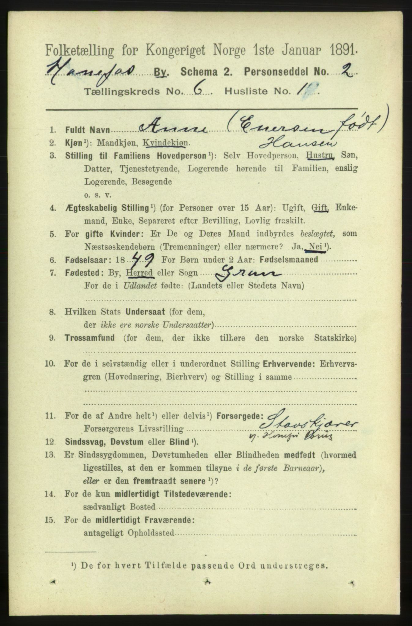 RA, 1891 census for 0601 Hønefoss, 1891, p. 1013