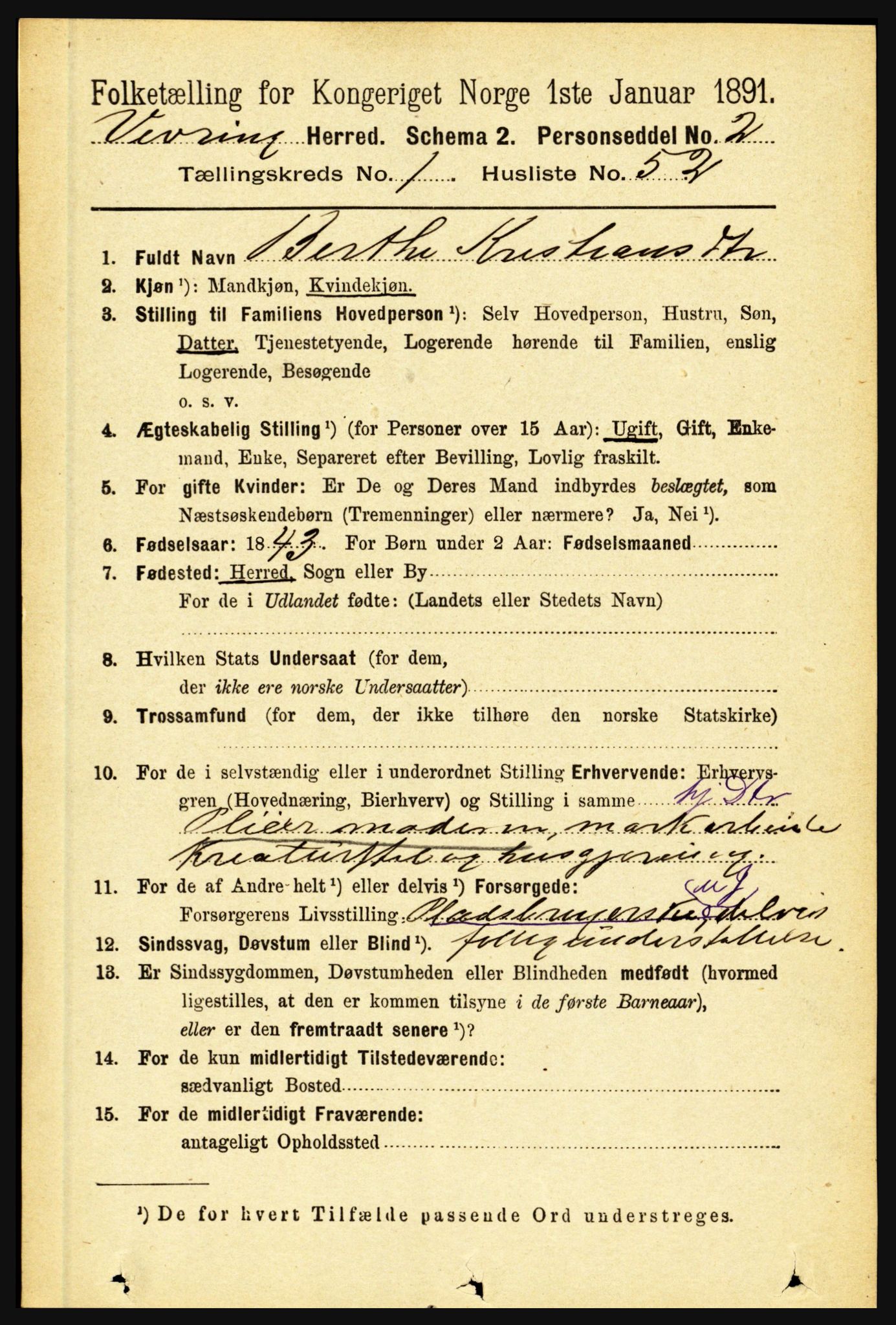 RA, 1891 census for 1434 Vevring, 1891, p. 367