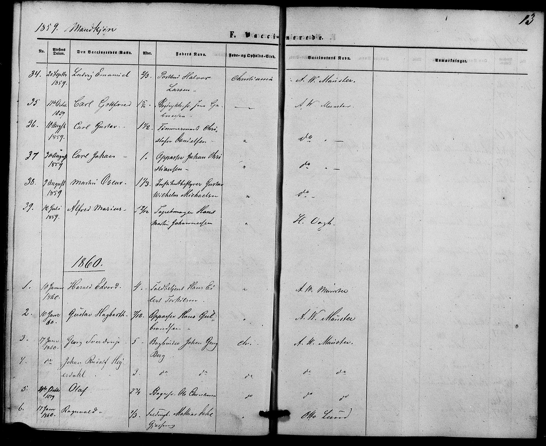 Trefoldighet prestekontor Kirkebøker, AV/SAO-A-10882/F/Fh/L0001: Vaccination register no. 1, 1857-1867, p. 13