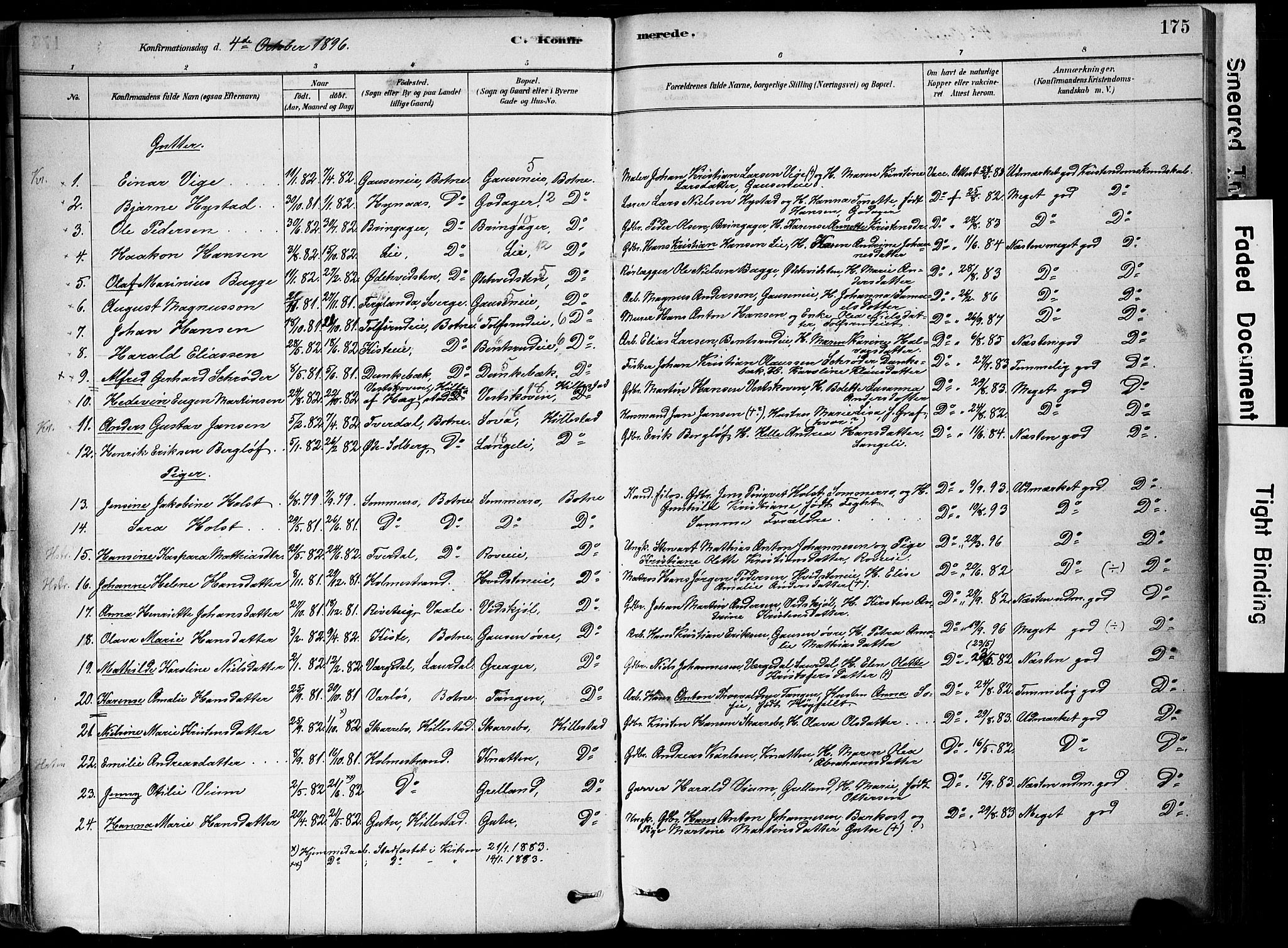 Botne kirkebøker, SAKO/A-340/F/Fa/L0007: Parish register (official) no. I 7, 1878-1910, p. 175