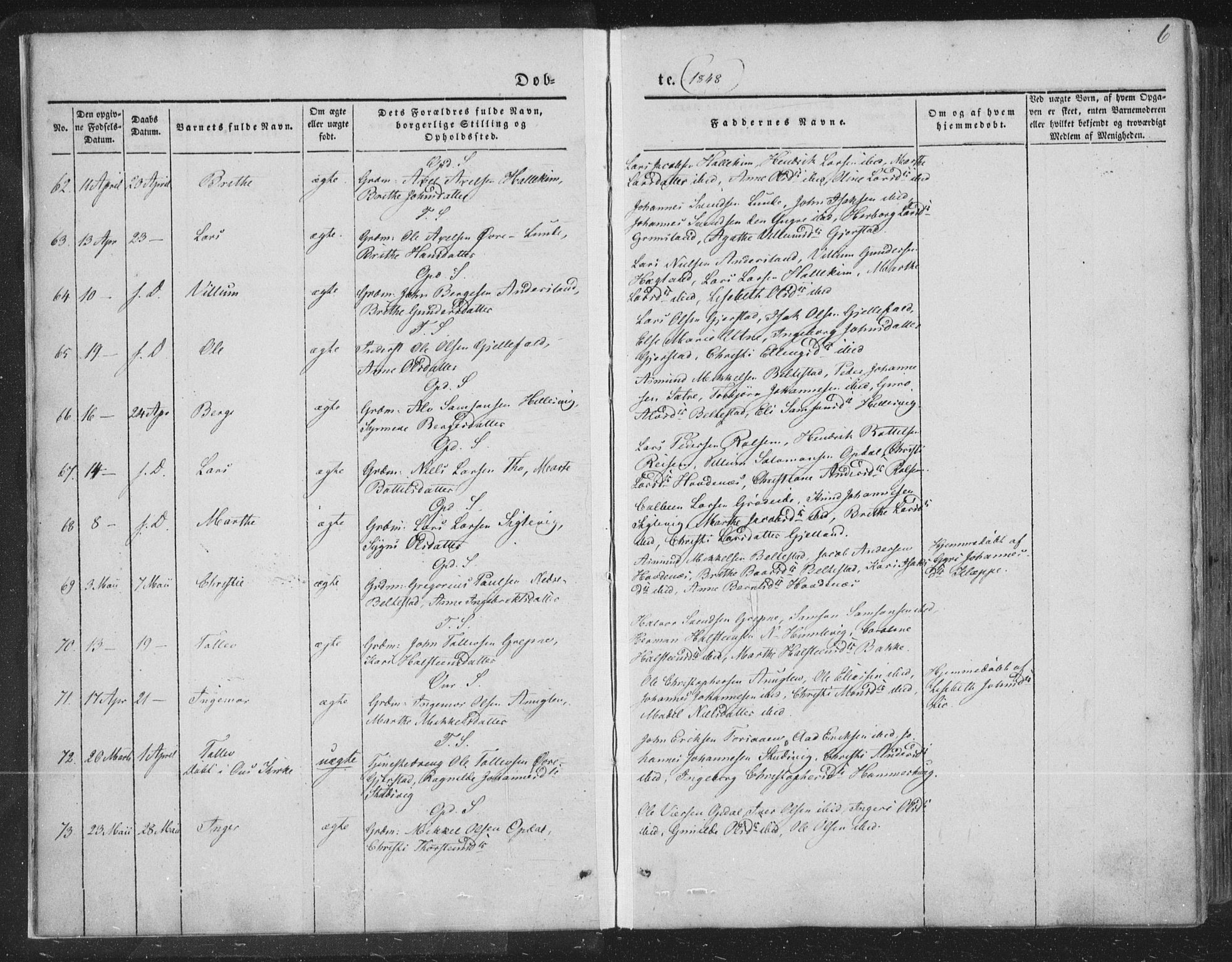 Tysnes sokneprestembete, SAB/A-78601/H/Haa: Parish register (official) no. A 10, 1848-1859, p. 6