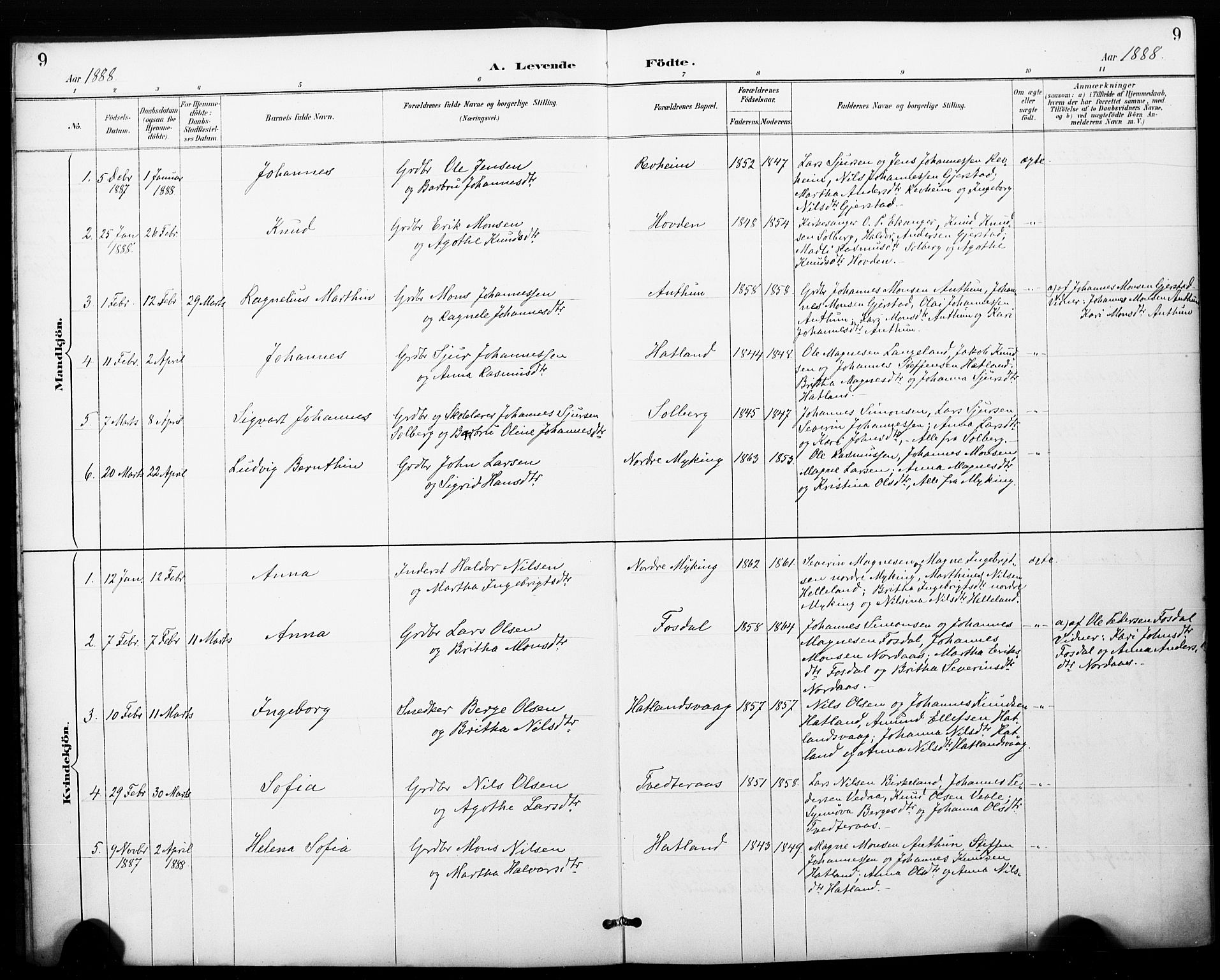 Haus sokneprestembete, AV/SAB-A-75601/H/Haa: Parish register (official) no. C 1, 1887-1899, p. 9