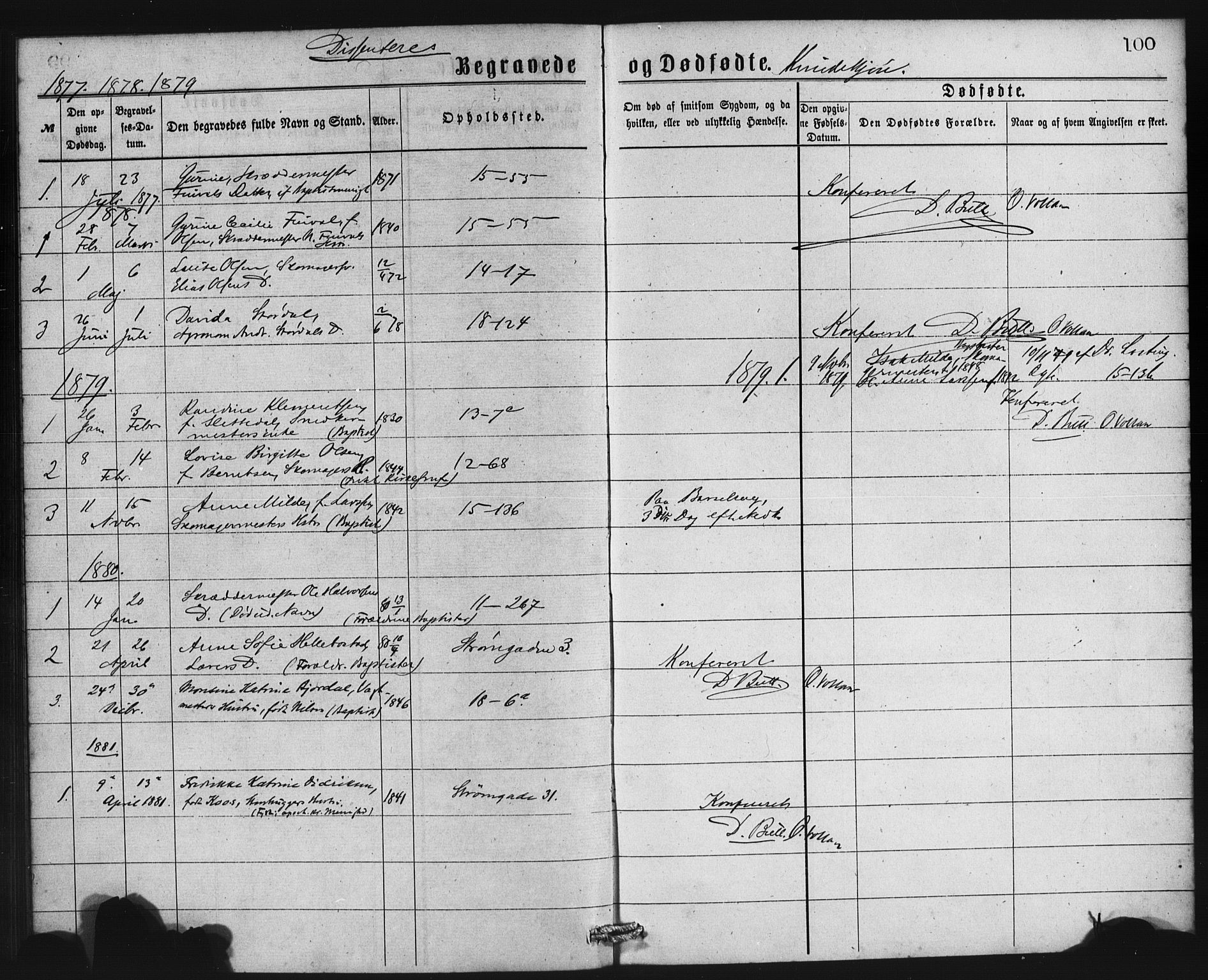 Domkirken sokneprestembete, SAB/A-74801/H/Haa: Parish register (official) no. E 4, 1877-1881, p. 100
