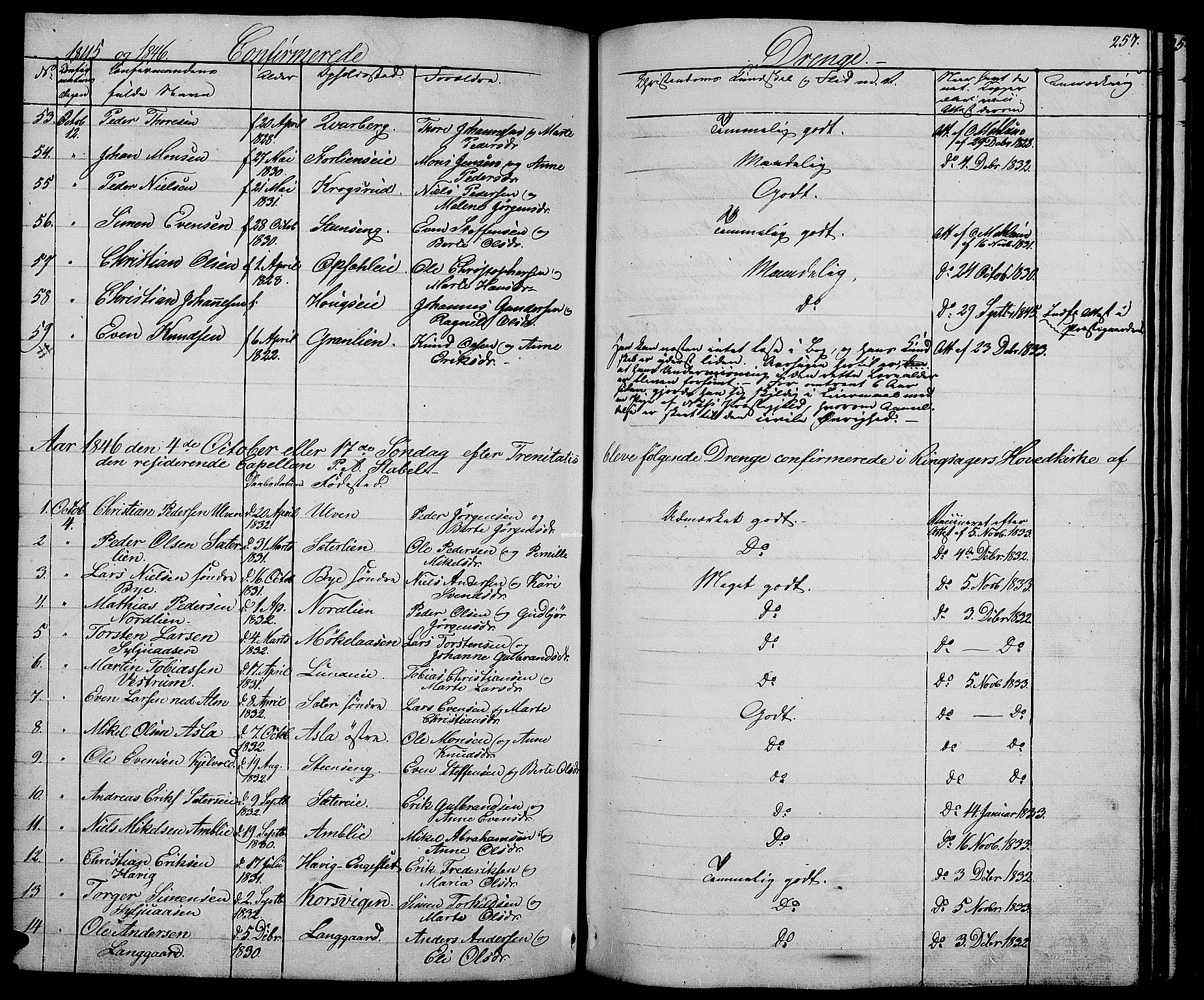Ringsaker prestekontor, SAH/PREST-014/L/La/L0005: Parish register (copy) no. 5, 1839-1850, p. 257