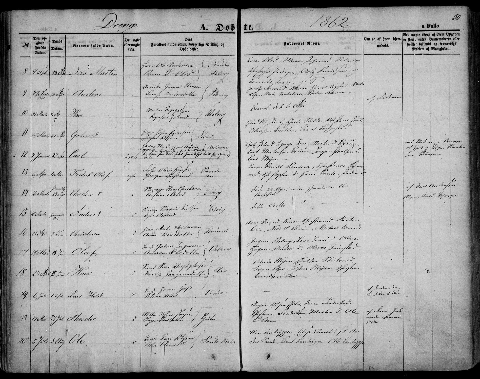 Sande Kirkebøker, SAKO/A-53/F/Fa/L0004: Parish register (official) no. 4, 1847-1864, p. 50
