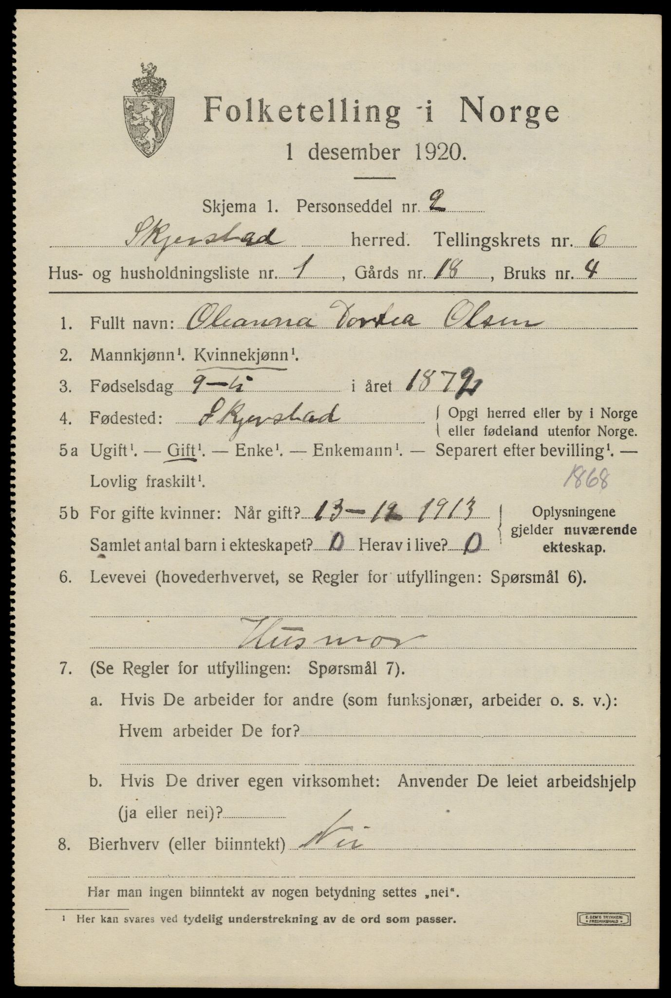 SAT, 1920 census for Skjerstad, 1920, p. 2151