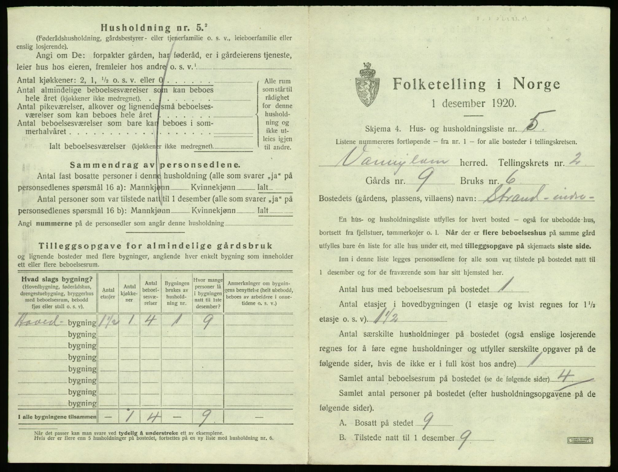 SAT, 1920 census for Vanylven, 1920, p. 103