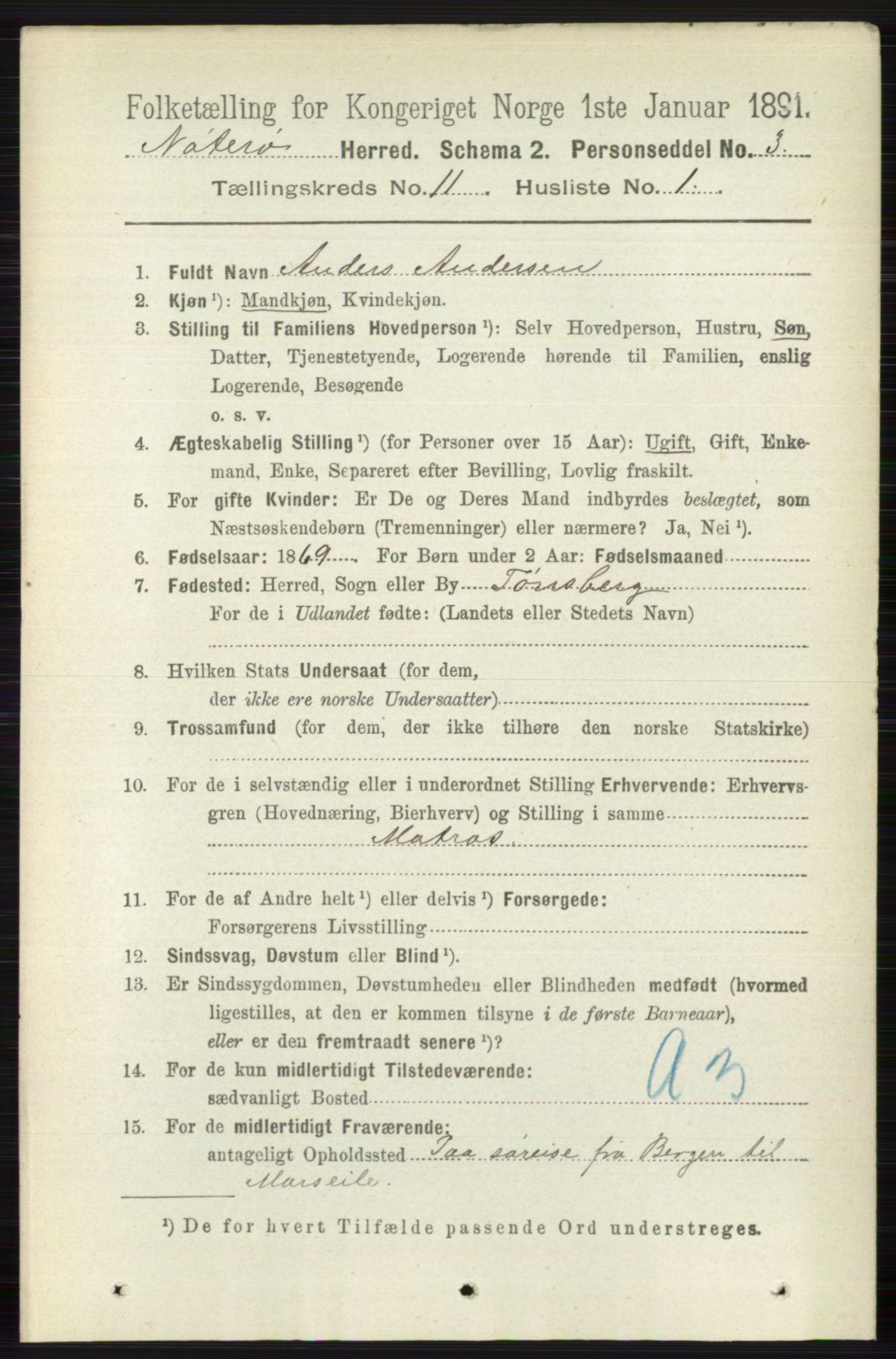 RA, 1891 census for 0722 Nøtterøy, 1891, p. 5815